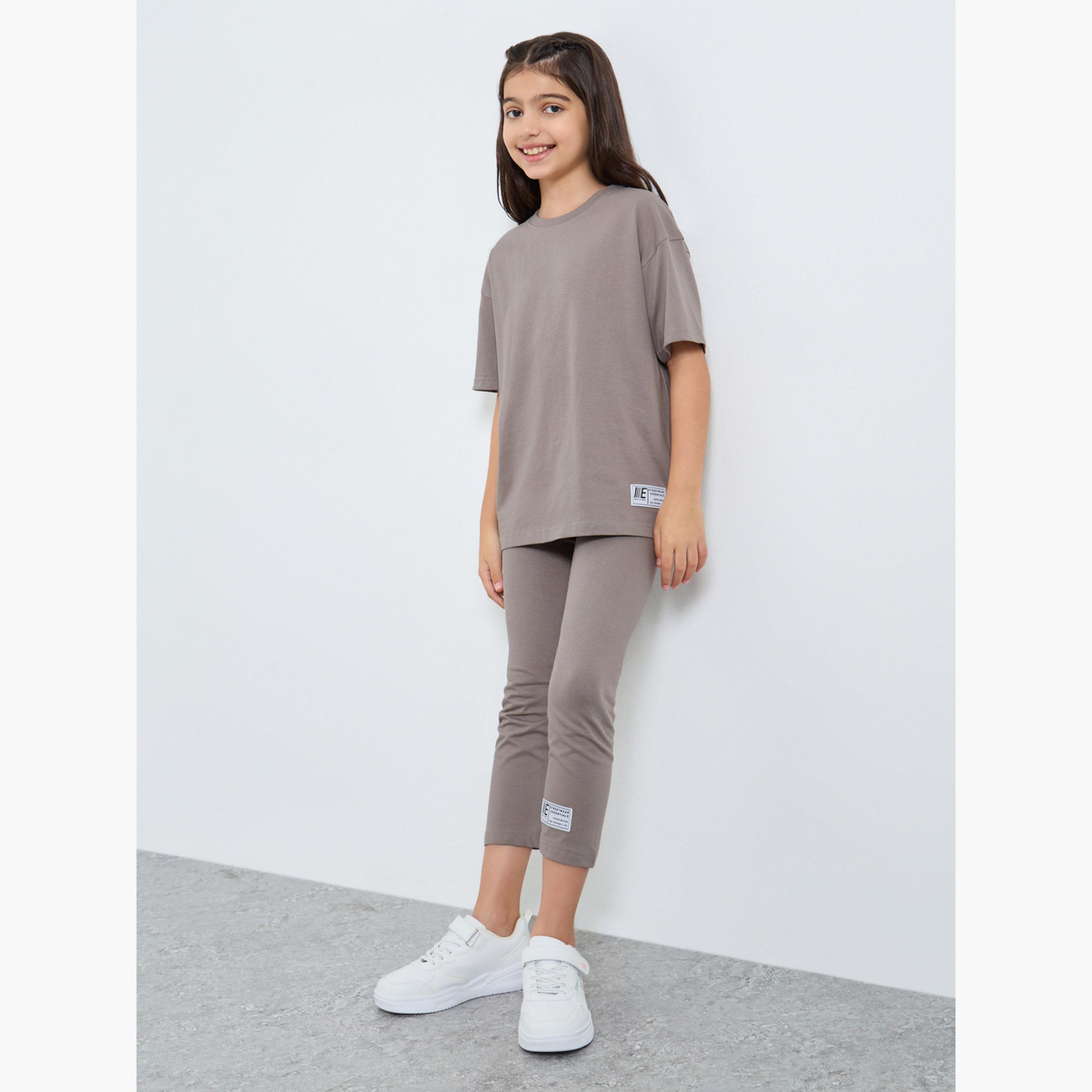 Styli Solid Oversized T-Shirt and Leggings Set-girls-clothing-setsandcoords-image-1