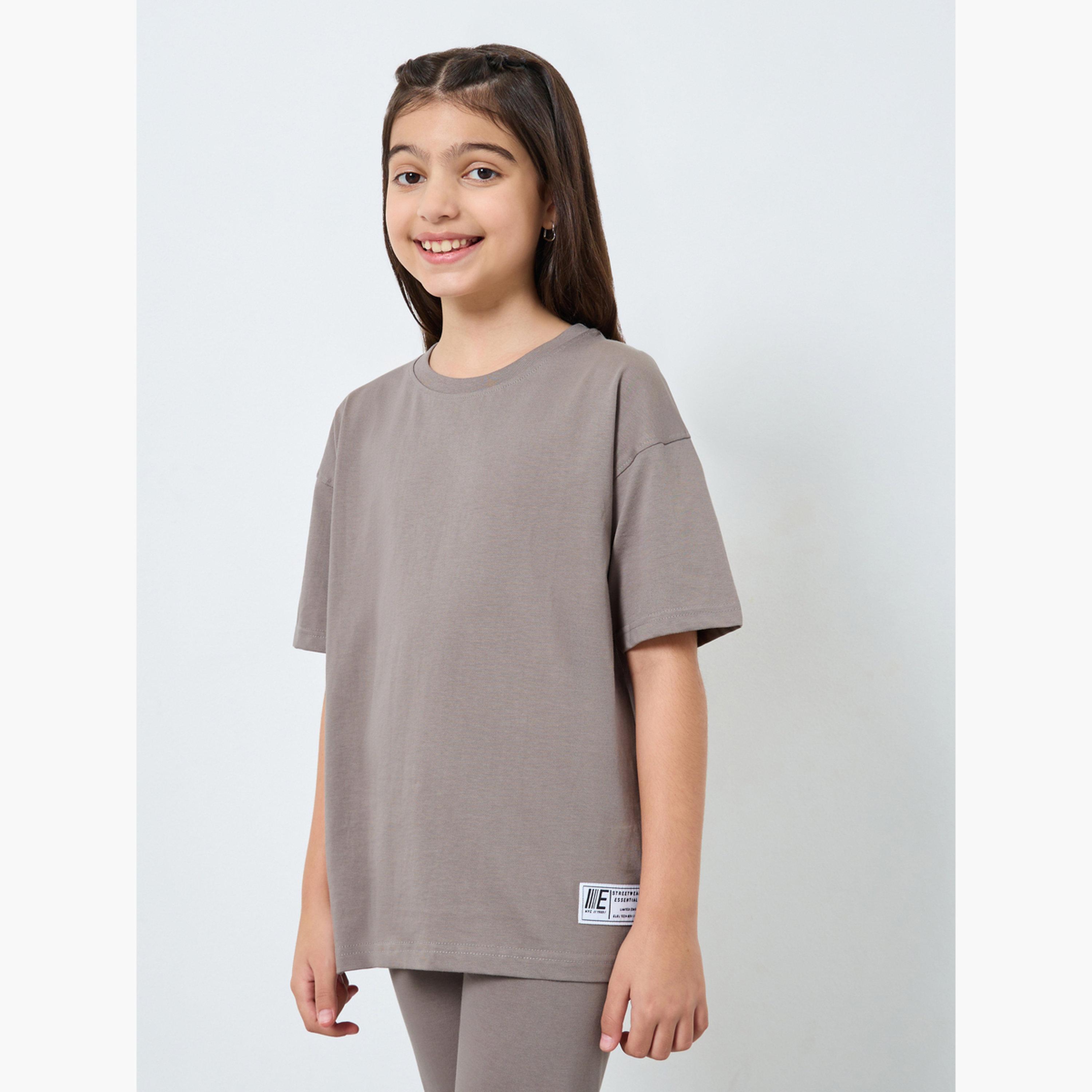 ستايلي - طقم تي شيرت وبنطال ضيق سادة تصميم واسع-girls-clothing-setsandcoords-image-2