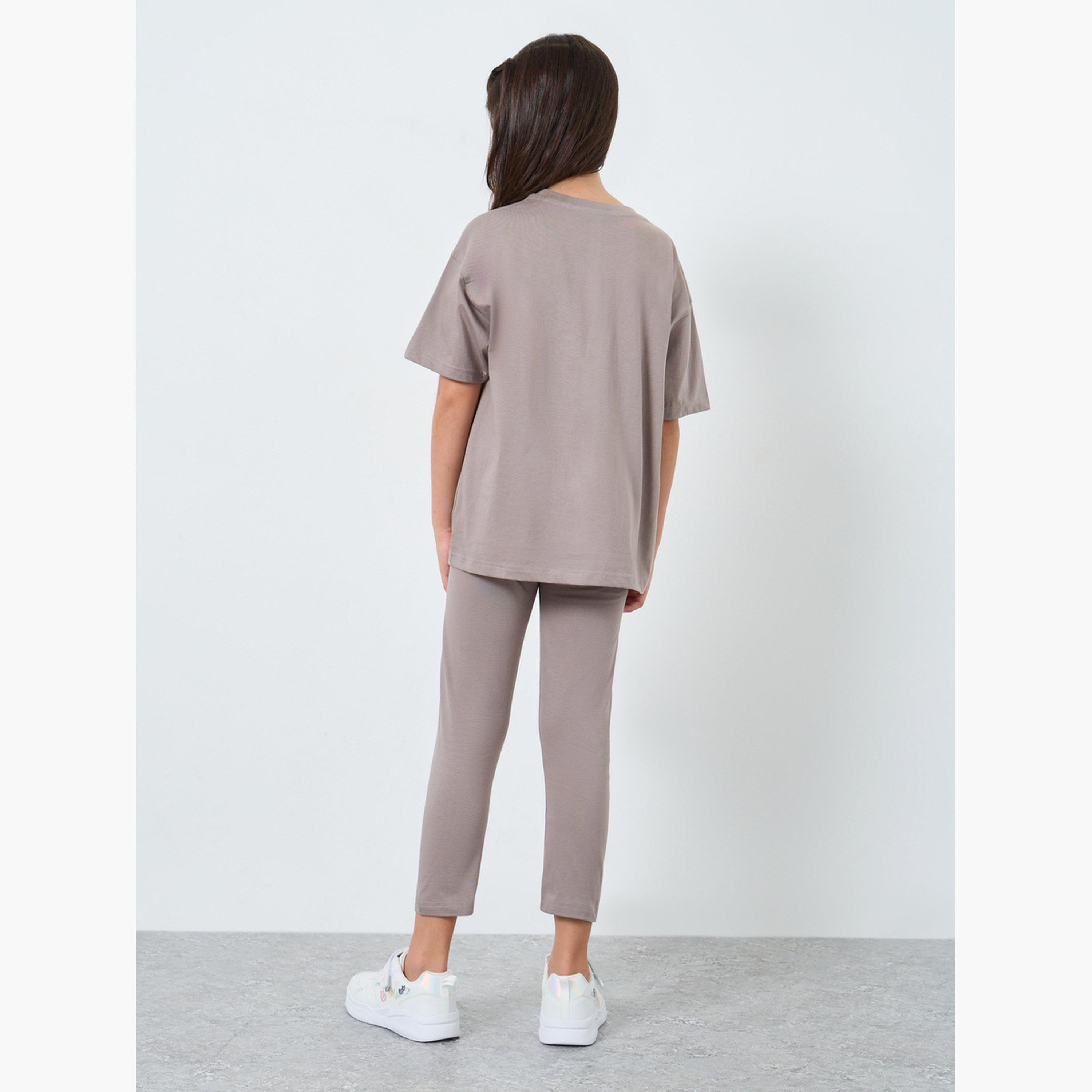 Styli Solid Oversized T-Shirt and Leggings Set-girls-clothing-setsandcoords-image-4