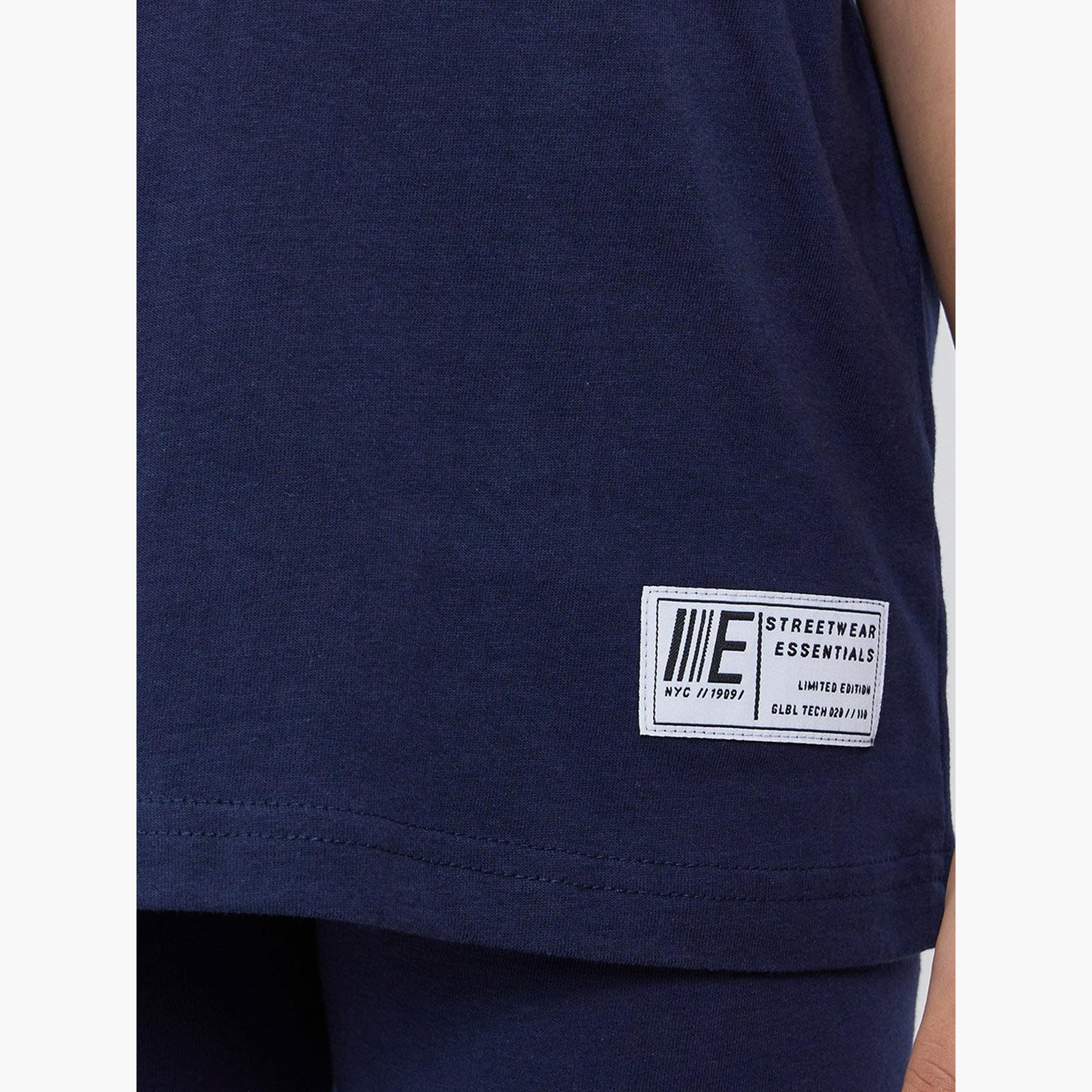 Styli Teens Navy Cotton Oversized T-Shirt and Legging Set-girls-clothing-setsandcoords-image-3