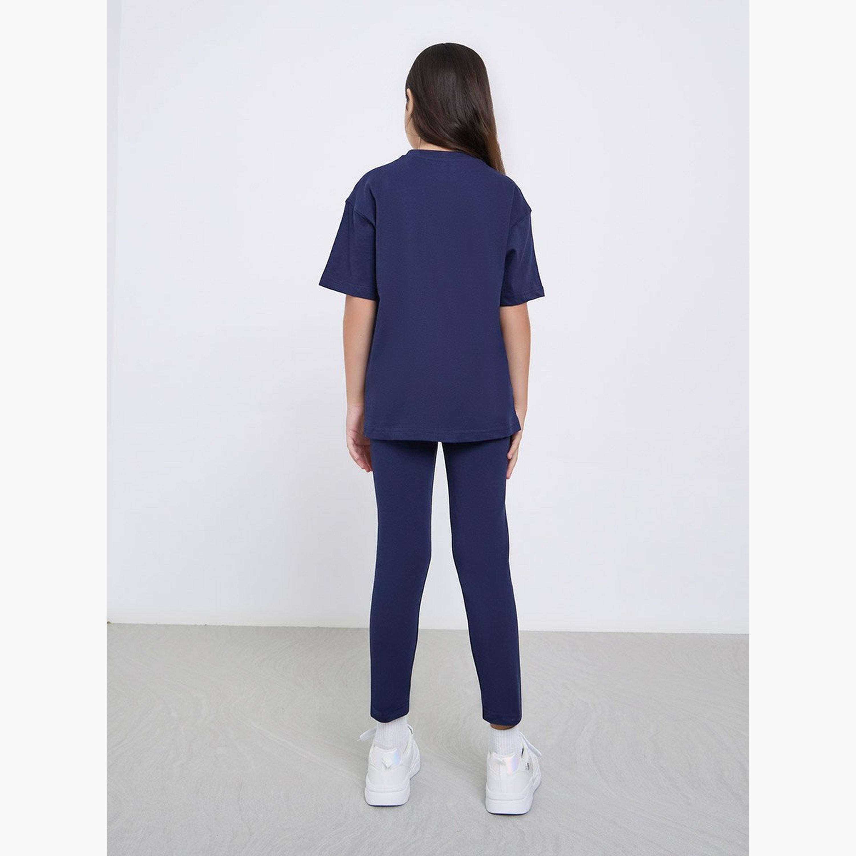 Styli Teens Navy Cotton Oversized T-Shirt and Legging Set-girls-clothing-setsandcoords-image-4