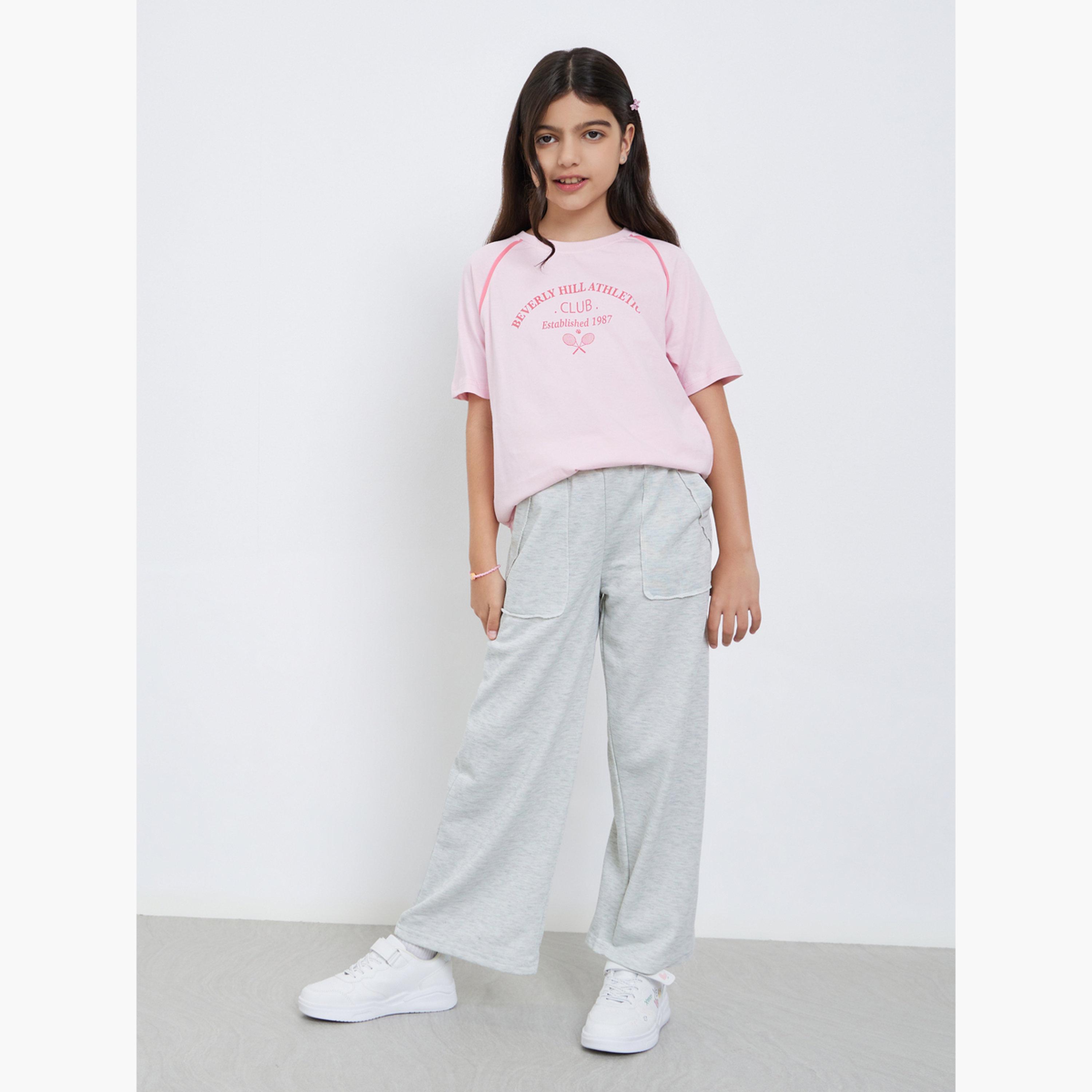 ستايلي - تي شيرت وردي فاتح بأكمام راجلان للمراهقين-girls-clothing-tshirts-image-2