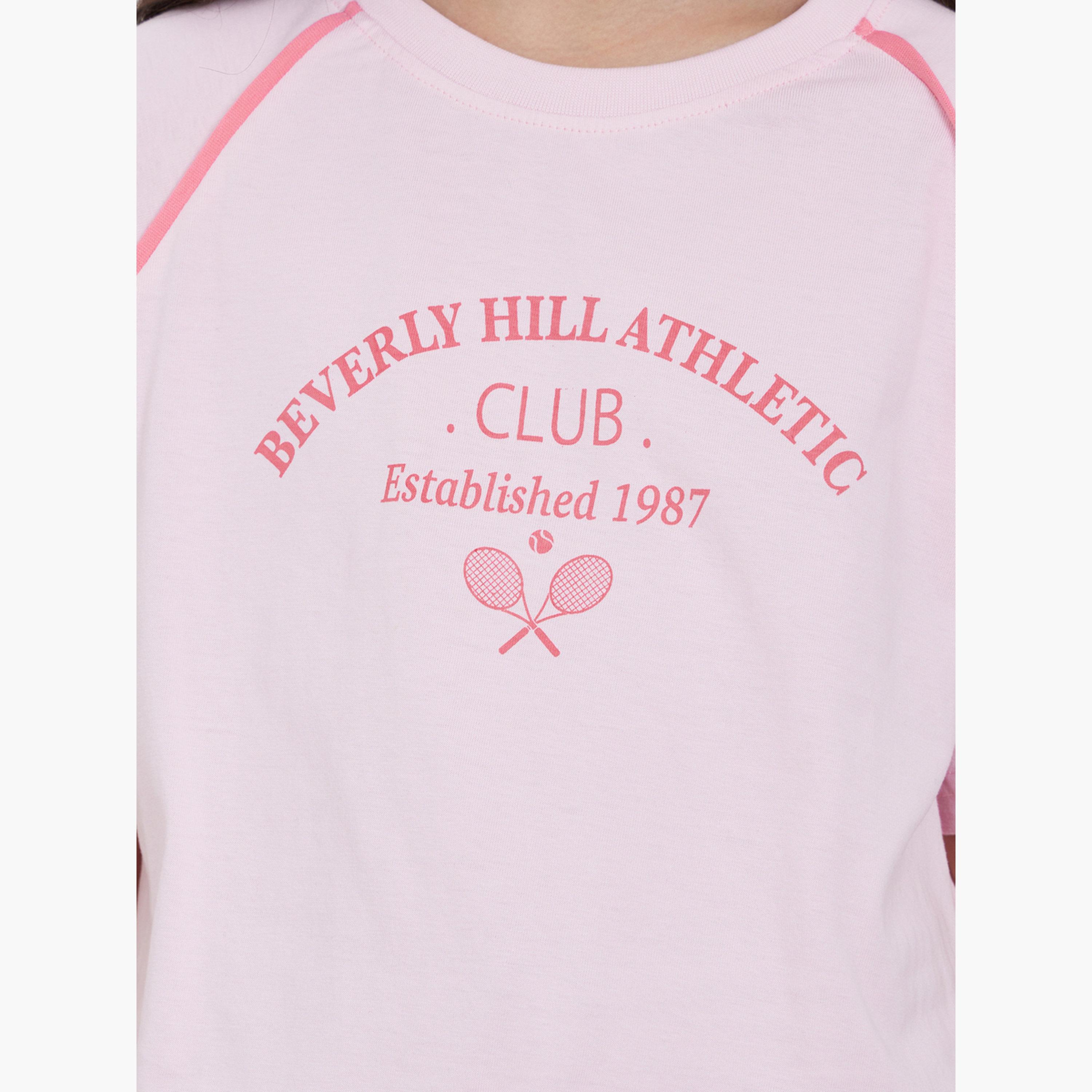 ستايلي - تي شيرت وردي فاتح بأكمام راجلان للمراهقين-girls-clothing-tshirts-image-3