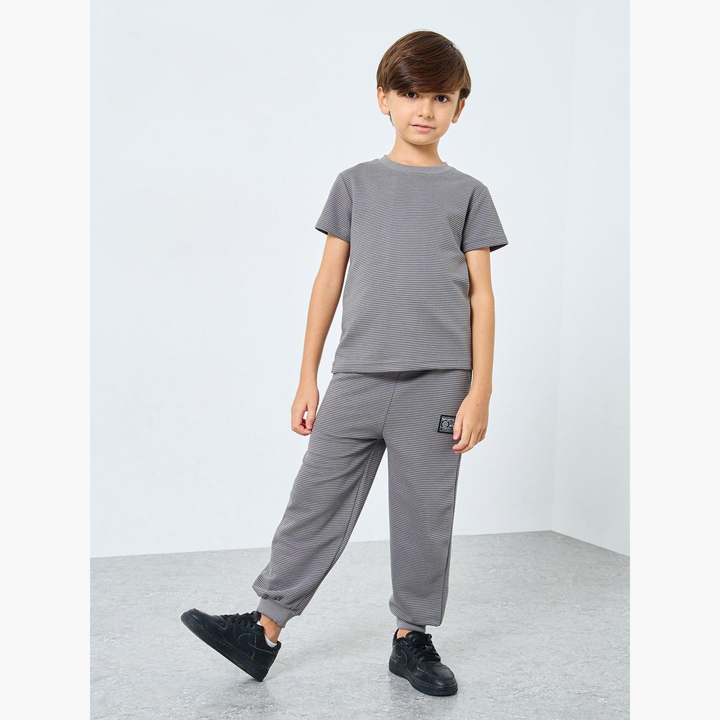 Styli Boys Grey Textured T-Shirt and Joggers Set-boys-clothing-setsandcoords-image-1