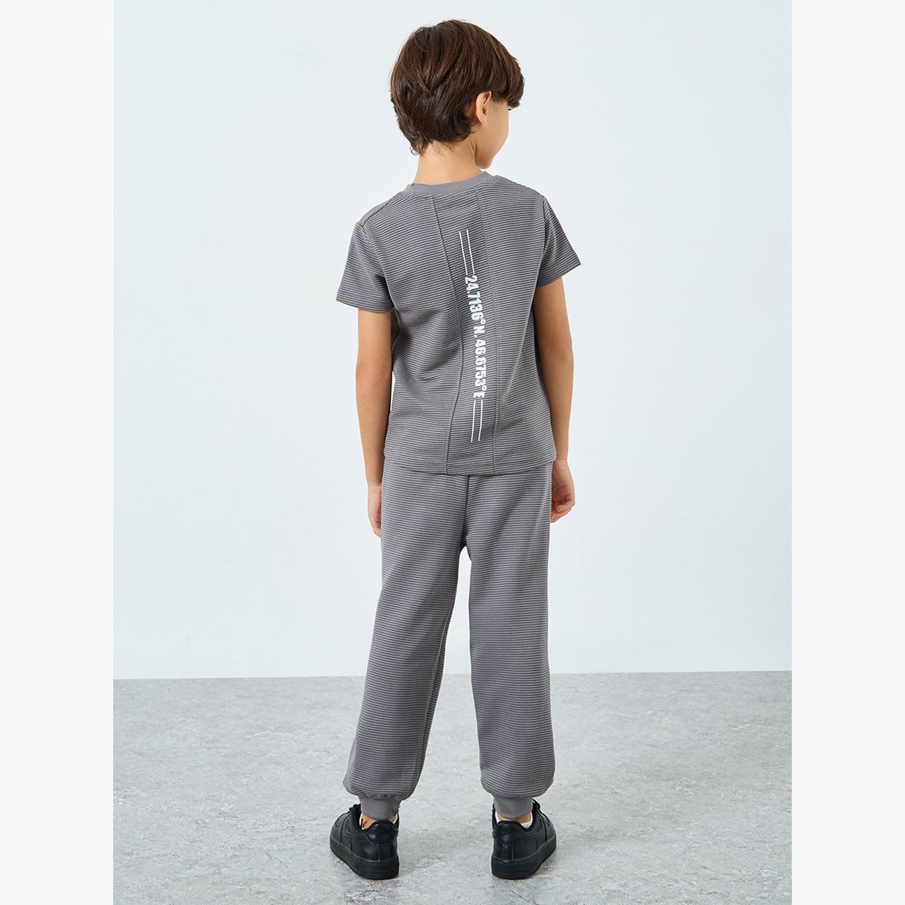 Styli Boys Grey Textured T-Shirt and Joggers Set-boys-clothing-setsandcoords-image-2