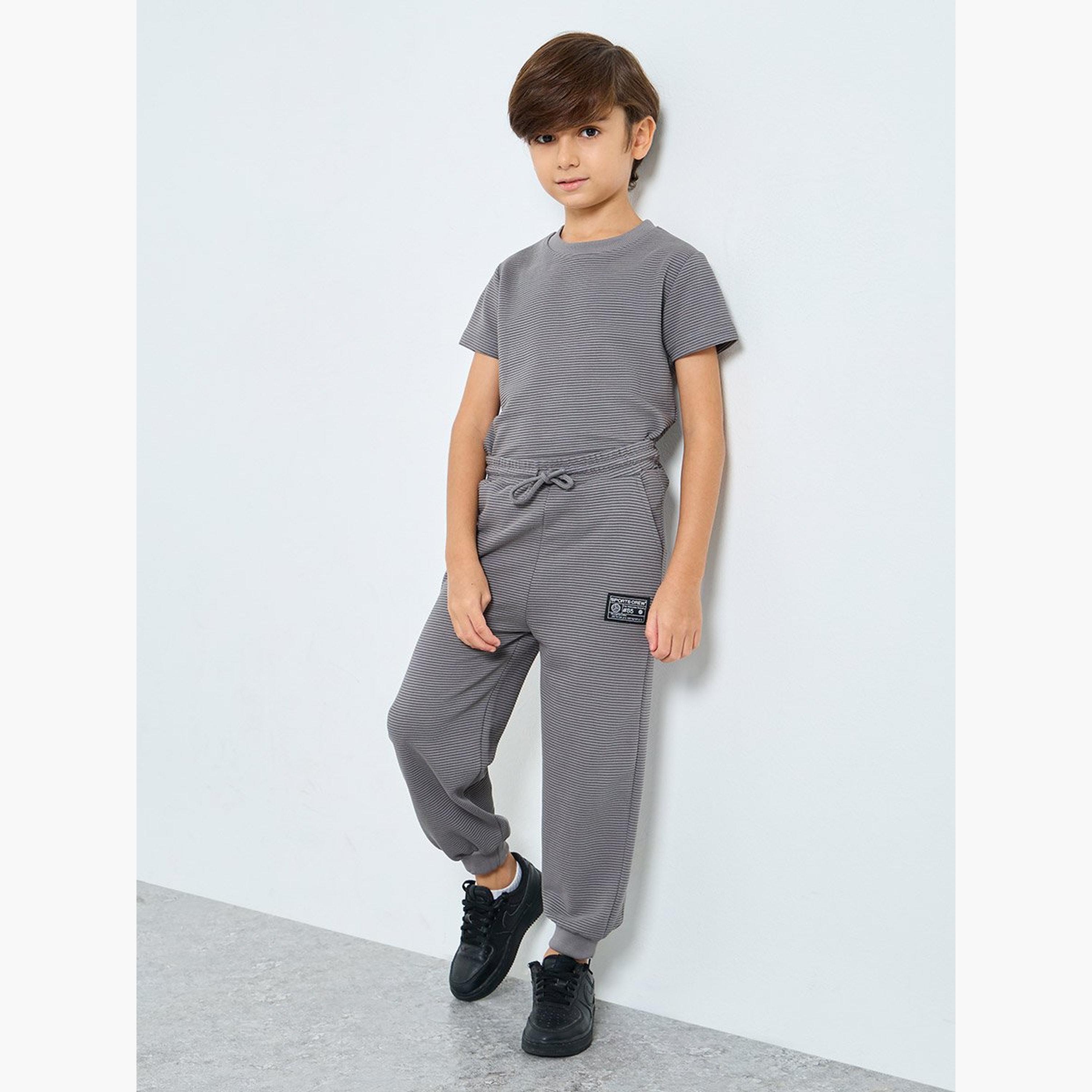 Styli Boys Grey Textured T-Shirt and Joggers Set-boys-clothing-setsandcoords-image-3