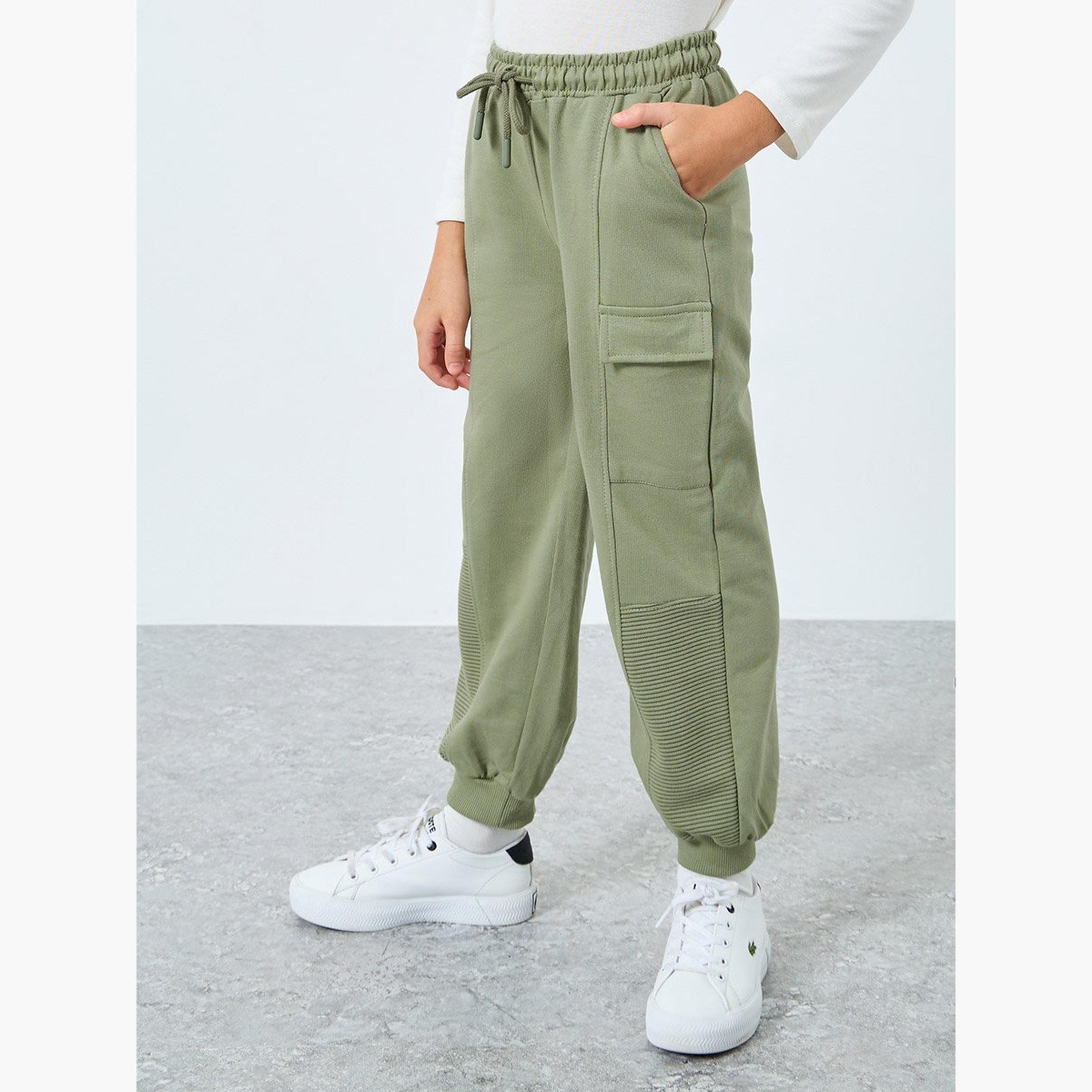 Styli Boys Green Terry Joggers with Drawstring-boys-clothing-bottoms-joggersandtrackpants-image-1