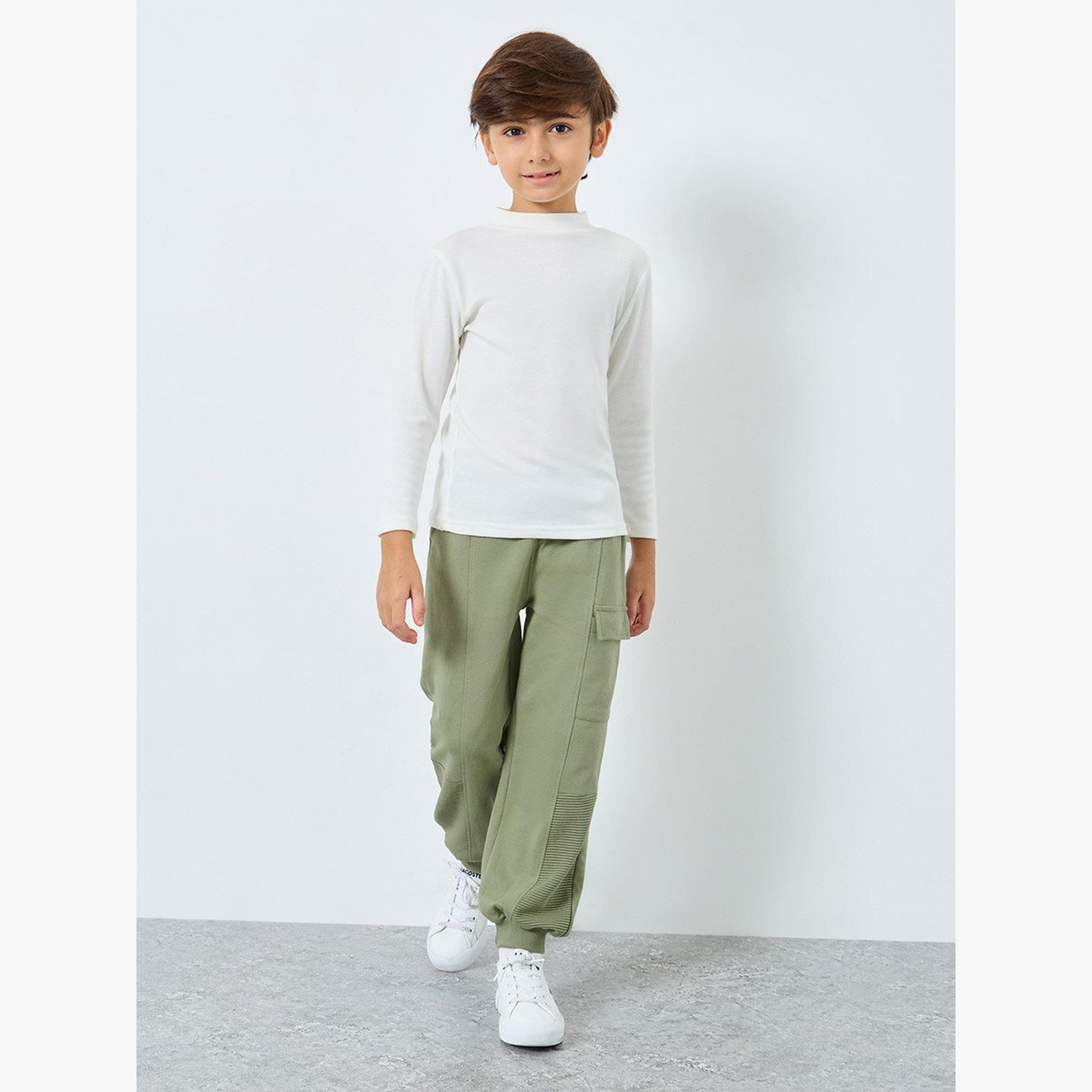 Styli Boys Green Terry Joggers with Drawstring-boys-clothing-bottoms-joggersandtrackpants-image-2