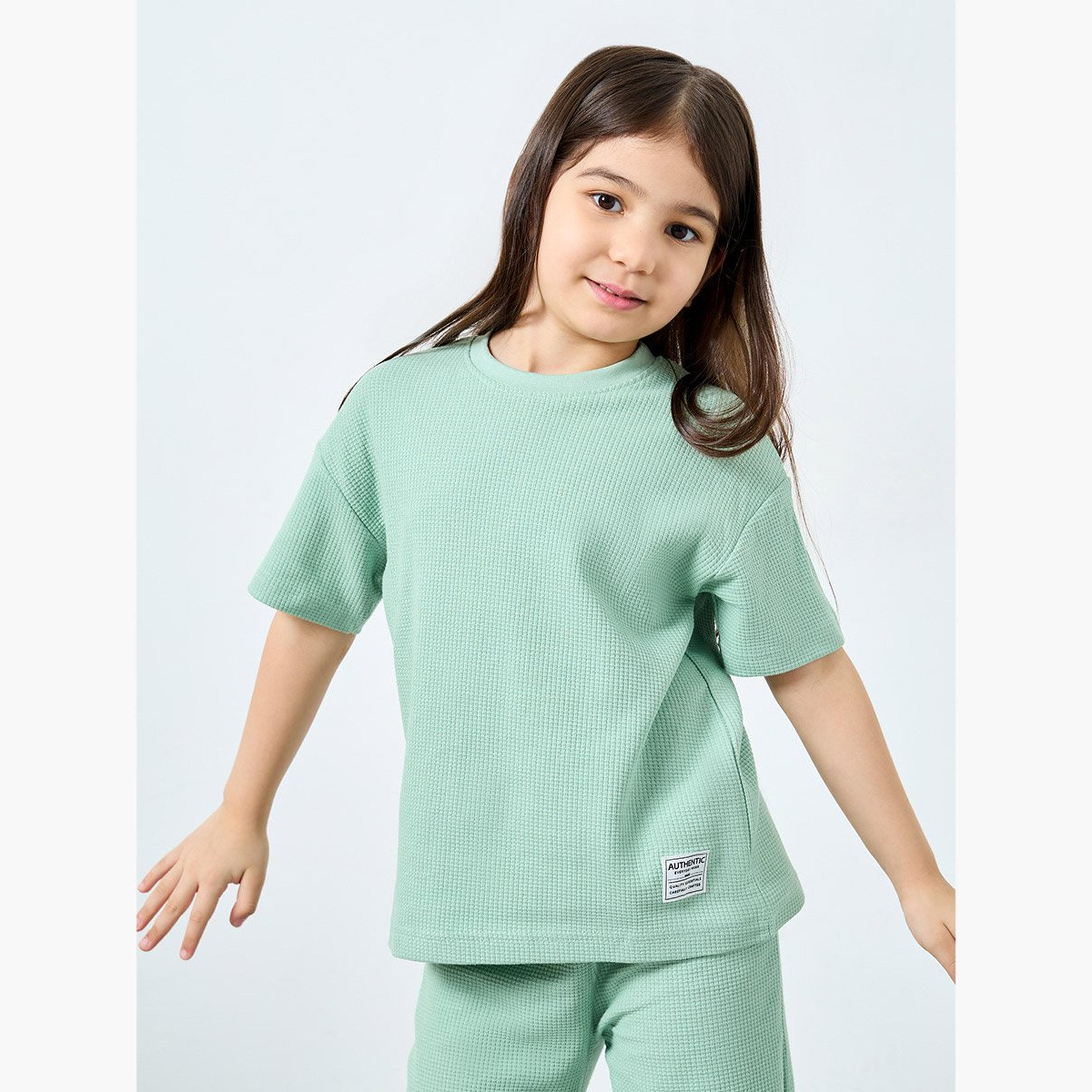 Styli Girls Green Waffle Knit Top and Relaxed Joggers Set-girls-clothing-setsandcoords-image-3