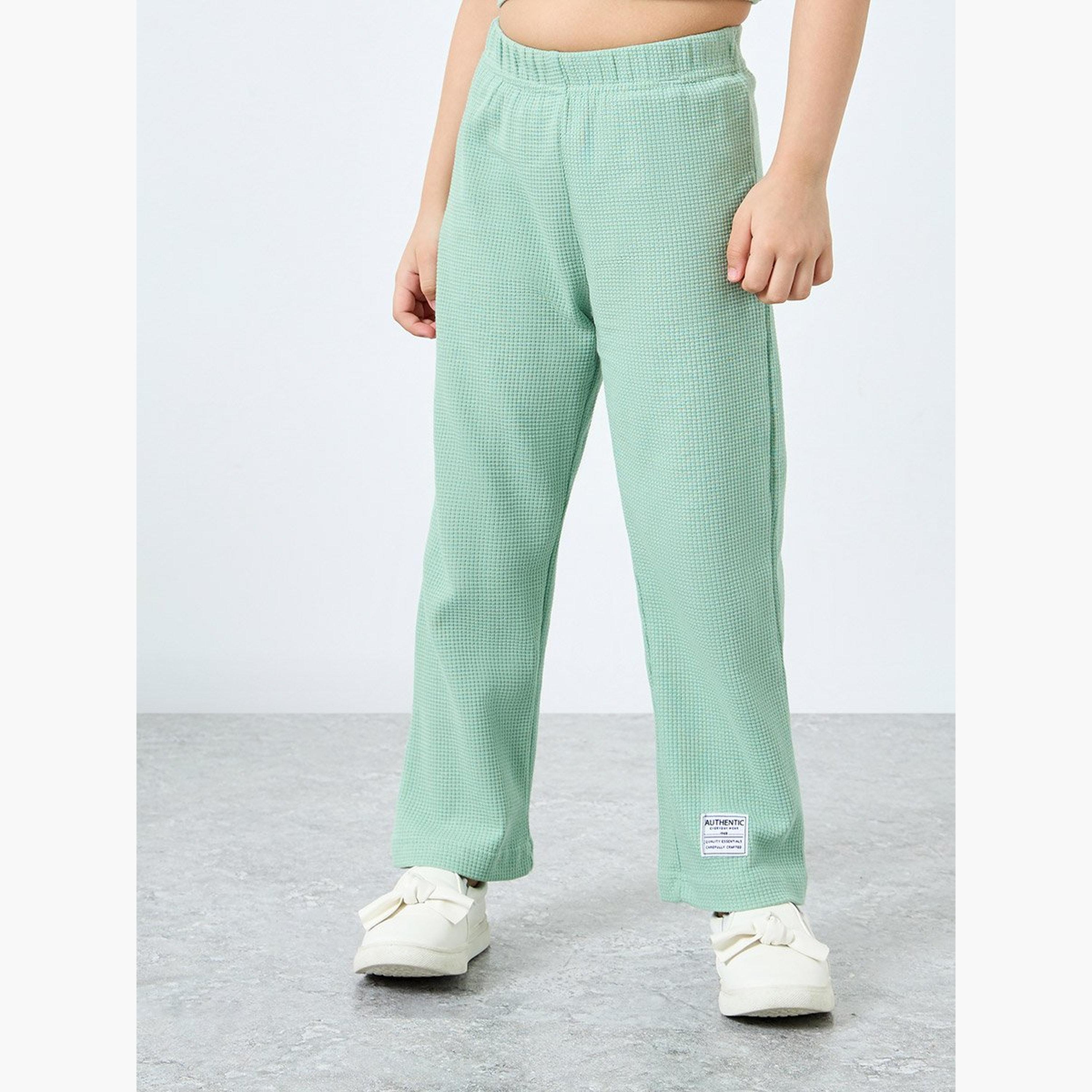 Styli Girls Green Waffle Knit Top and Relaxed Joggers Set-girls-clothing-setsandcoords-image-5