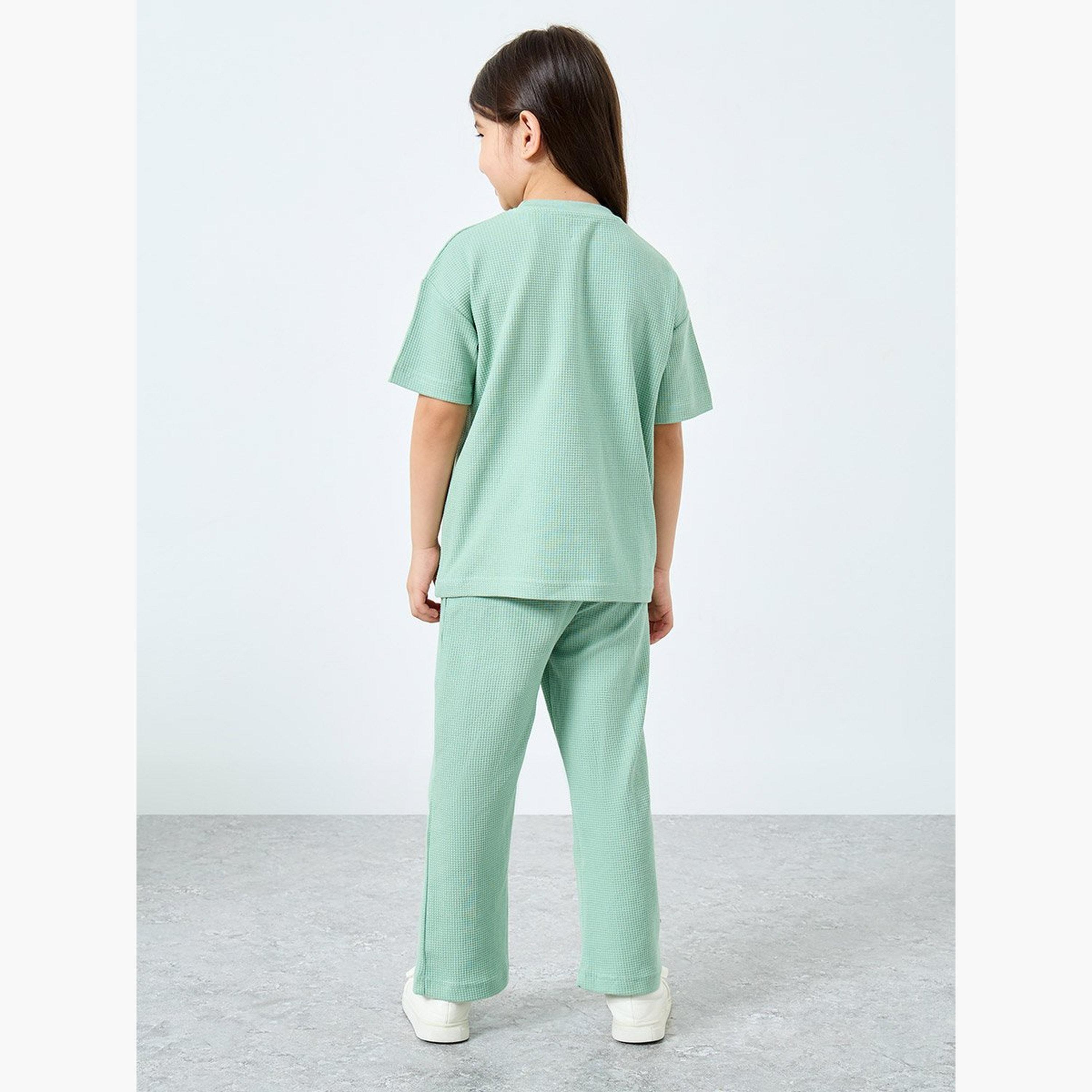 Styli Girls Green Waffle Knit Top and Relaxed Joggers Set-girls-clothing-setsandcoords-image-6