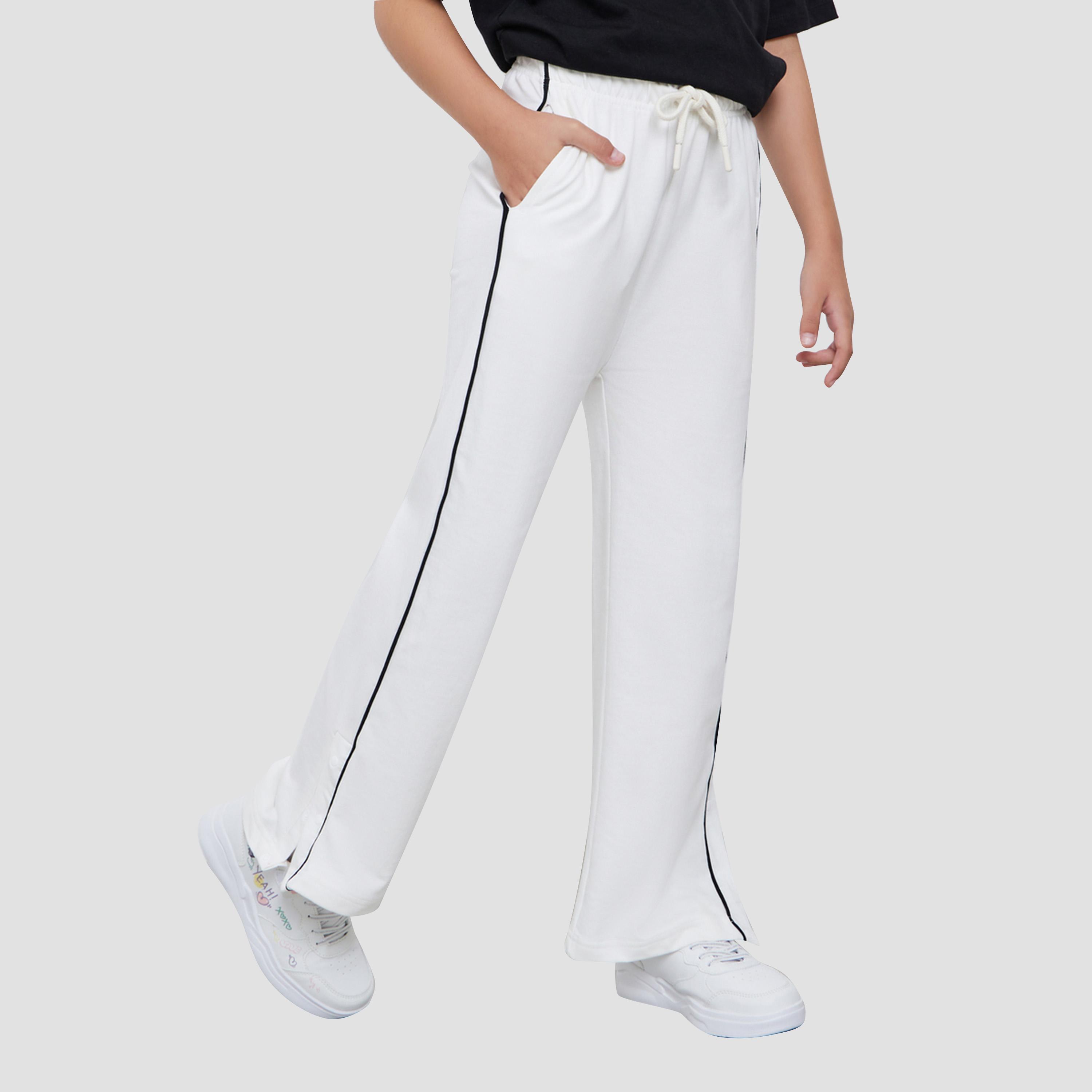 Styli Teens Off White Wide Leg Joggers with Side Piping-girls-clothing-bottoms-joggersandtrackpants-image-1