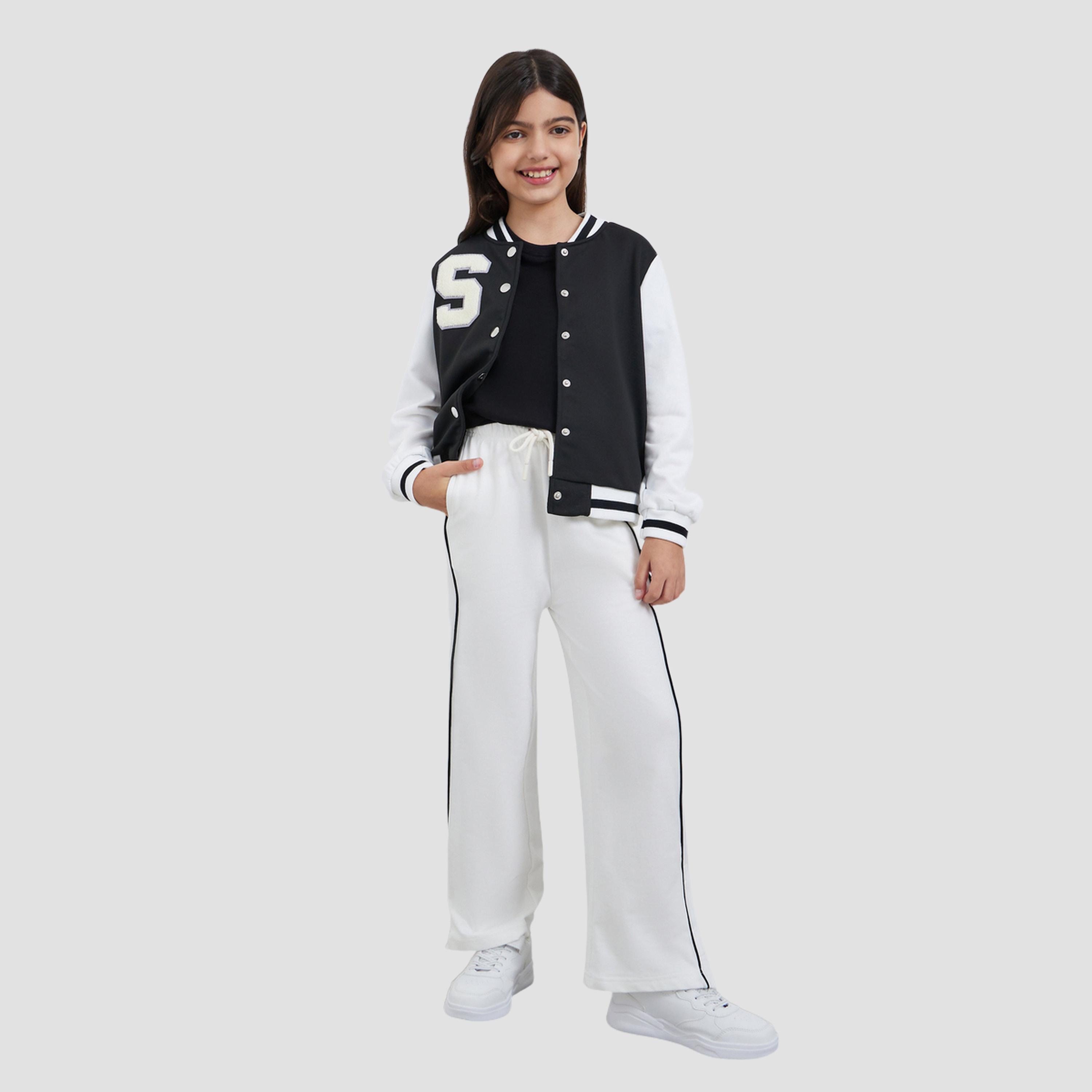 Styli Teens Off White Wide Leg Joggers with Side Piping-girls-clothing-bottoms-joggersandtrackpants-image-2