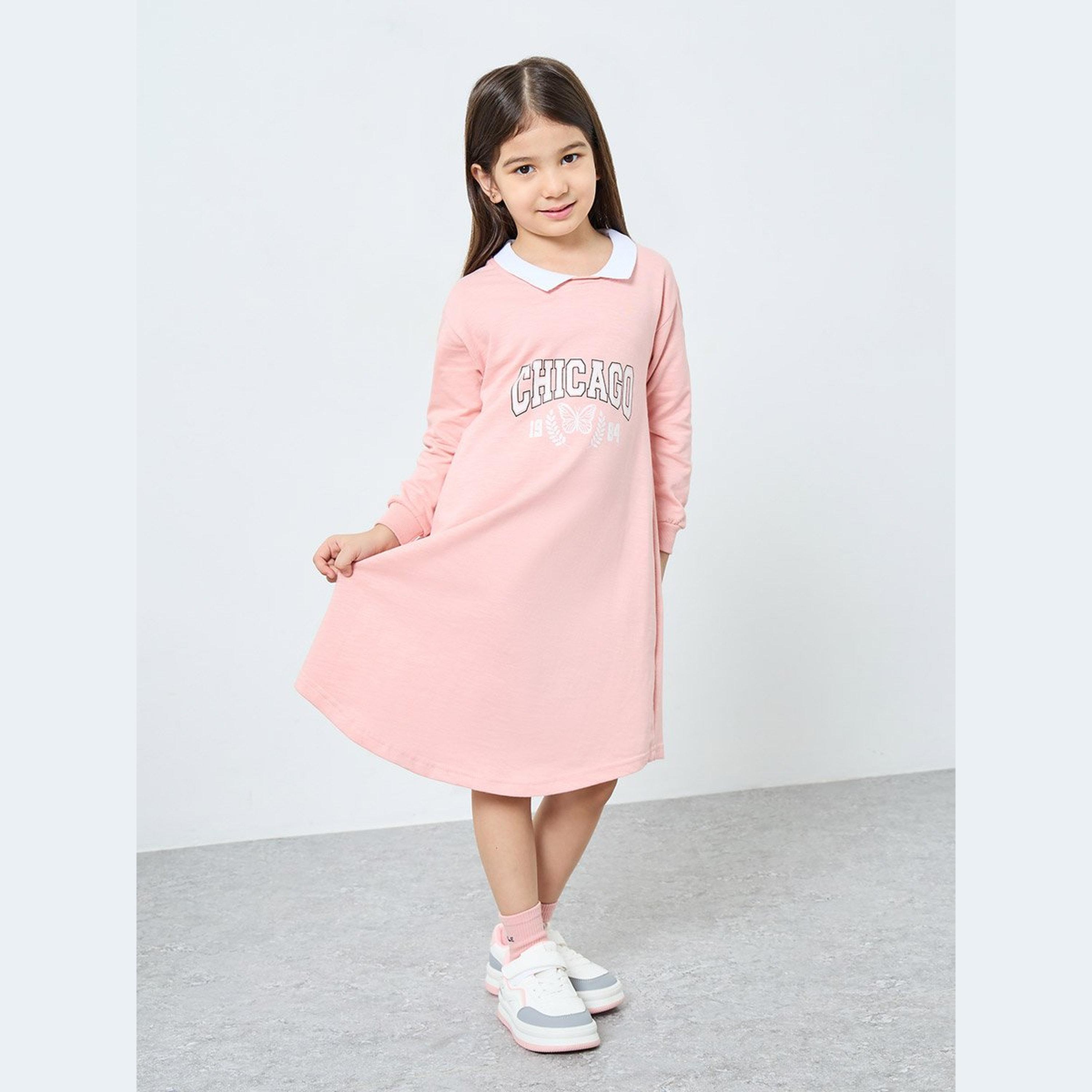 Styli Girls Pink Graphic Print Casual Dress-girls-clothing-dressesandjumpsuits-image-1