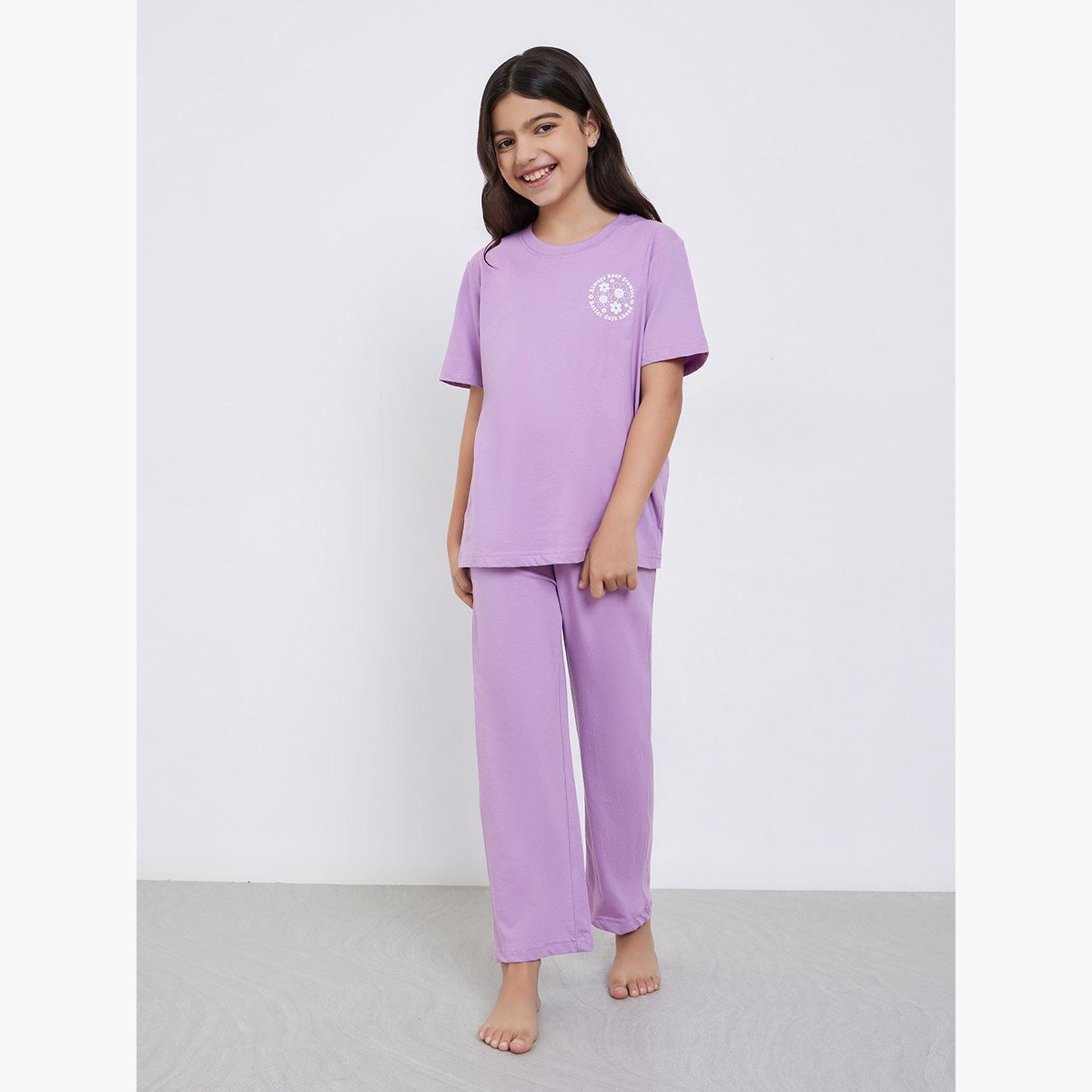 طقم بيجاما من بنطال وتيشيرت قطن-girls-clothing-nightwear-image-1