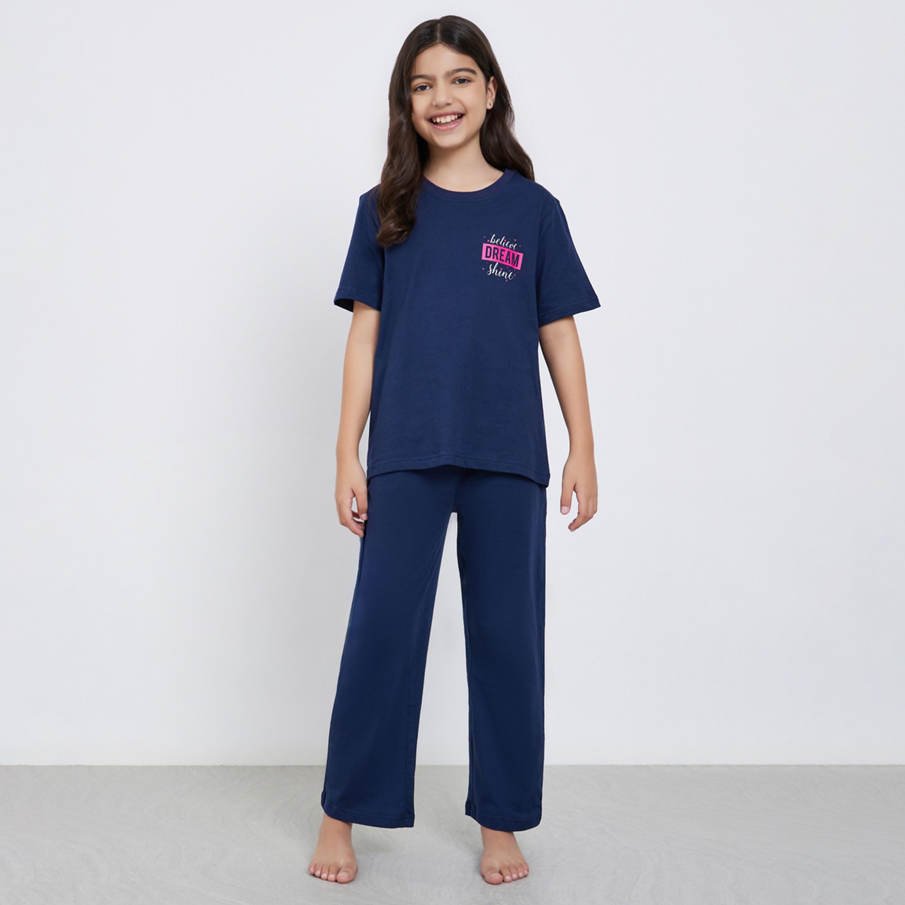 ستايلي - بيجاما تي شيرت قطني مطبوع للمراهقين-girls-clothing-nightwear-image-1