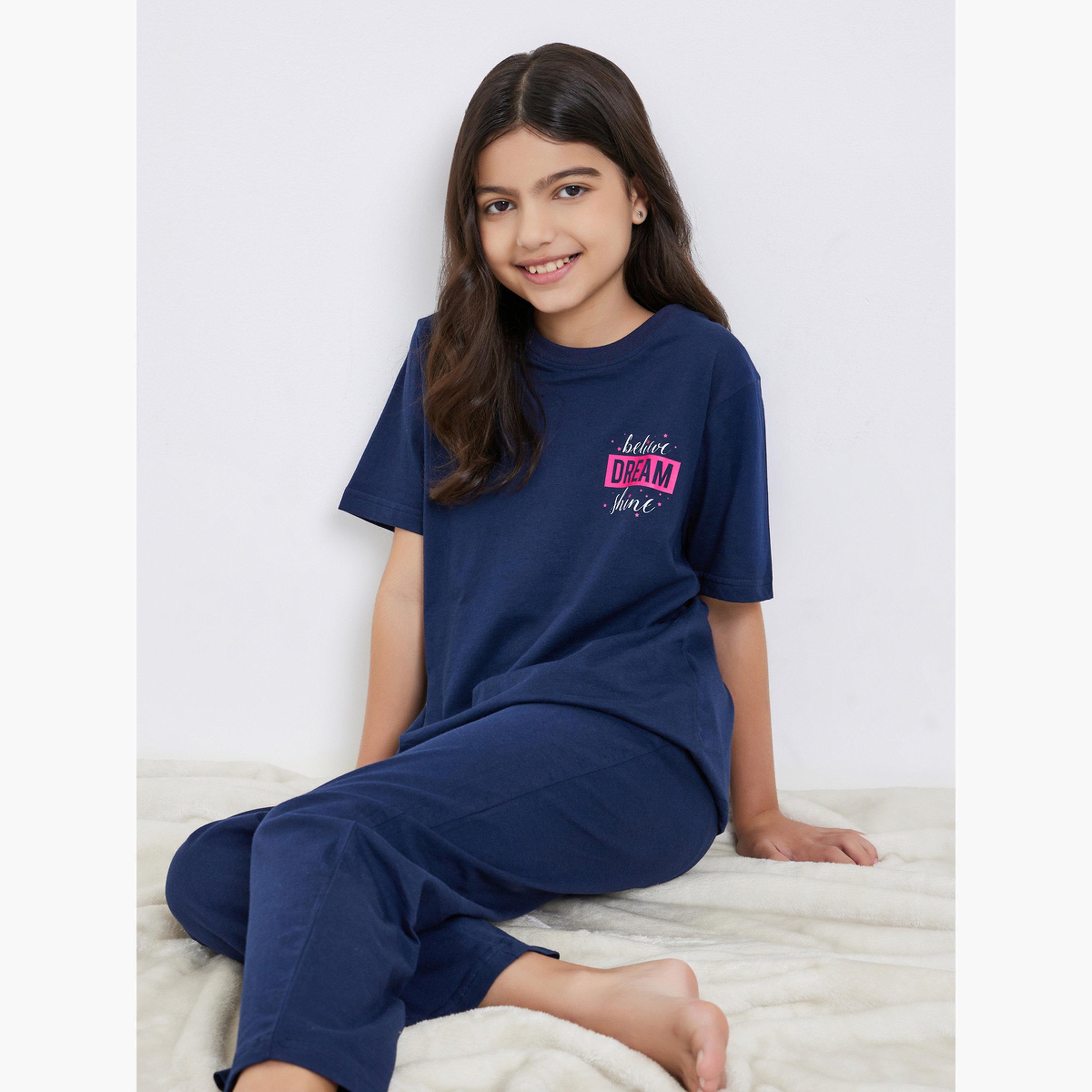 ستايلي - بيجاما تي شيرت قطني مطبوع للمراهقين-girls-clothing-nightwear-image-2