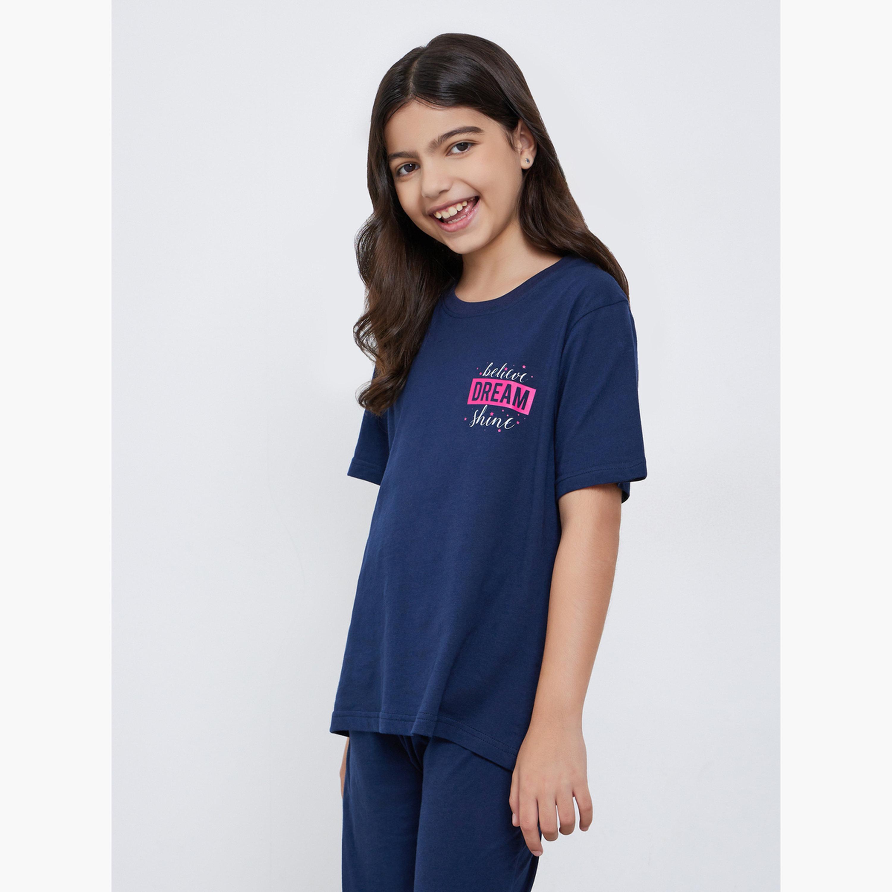 Styli Teens Cotton Printed T-Shirt and Pyjama Set-girls-clothing-nightwear-image-3