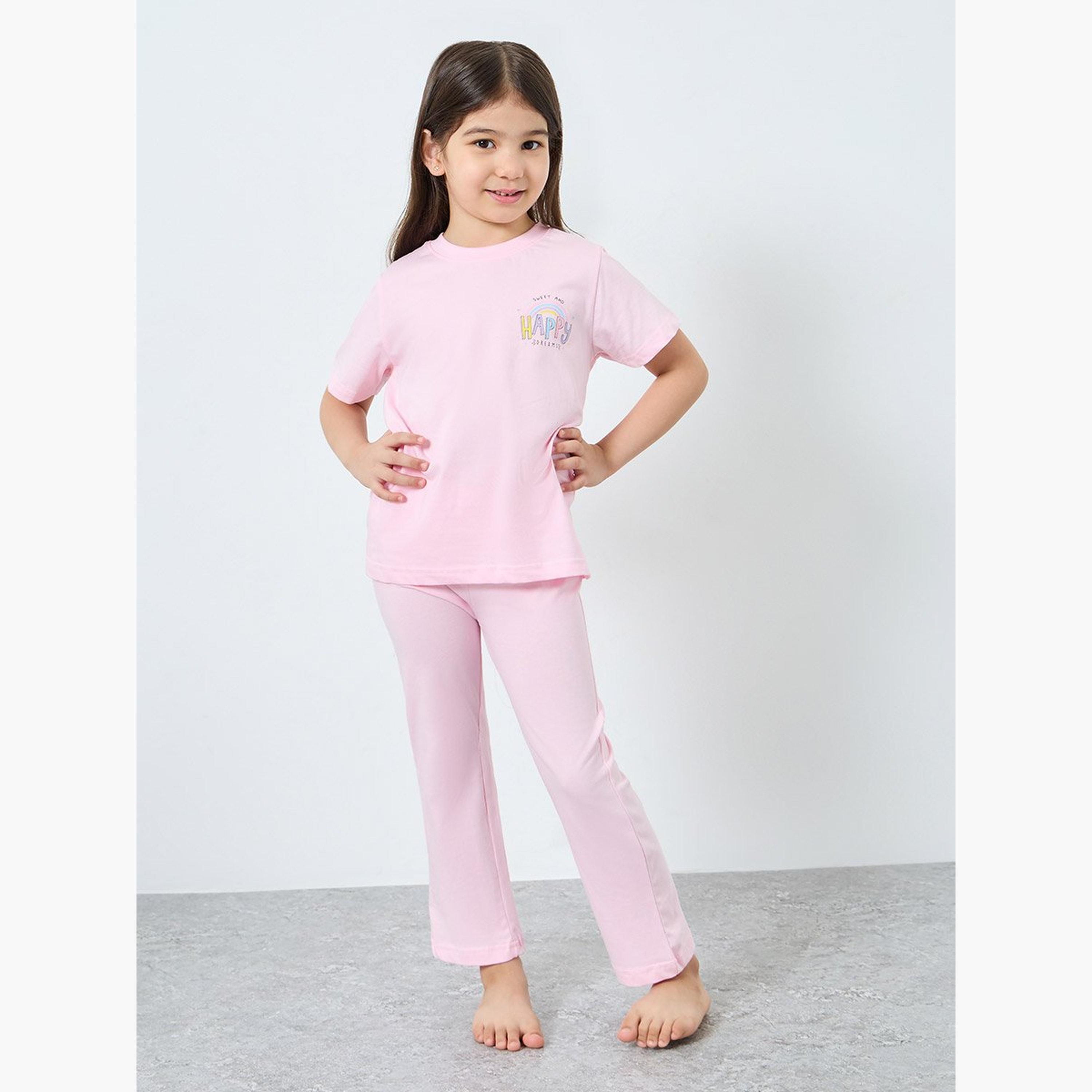 Styli Girls Pink Cotton T-Shirt and Pyjama Set-girls-clothing-nightwear-image-1