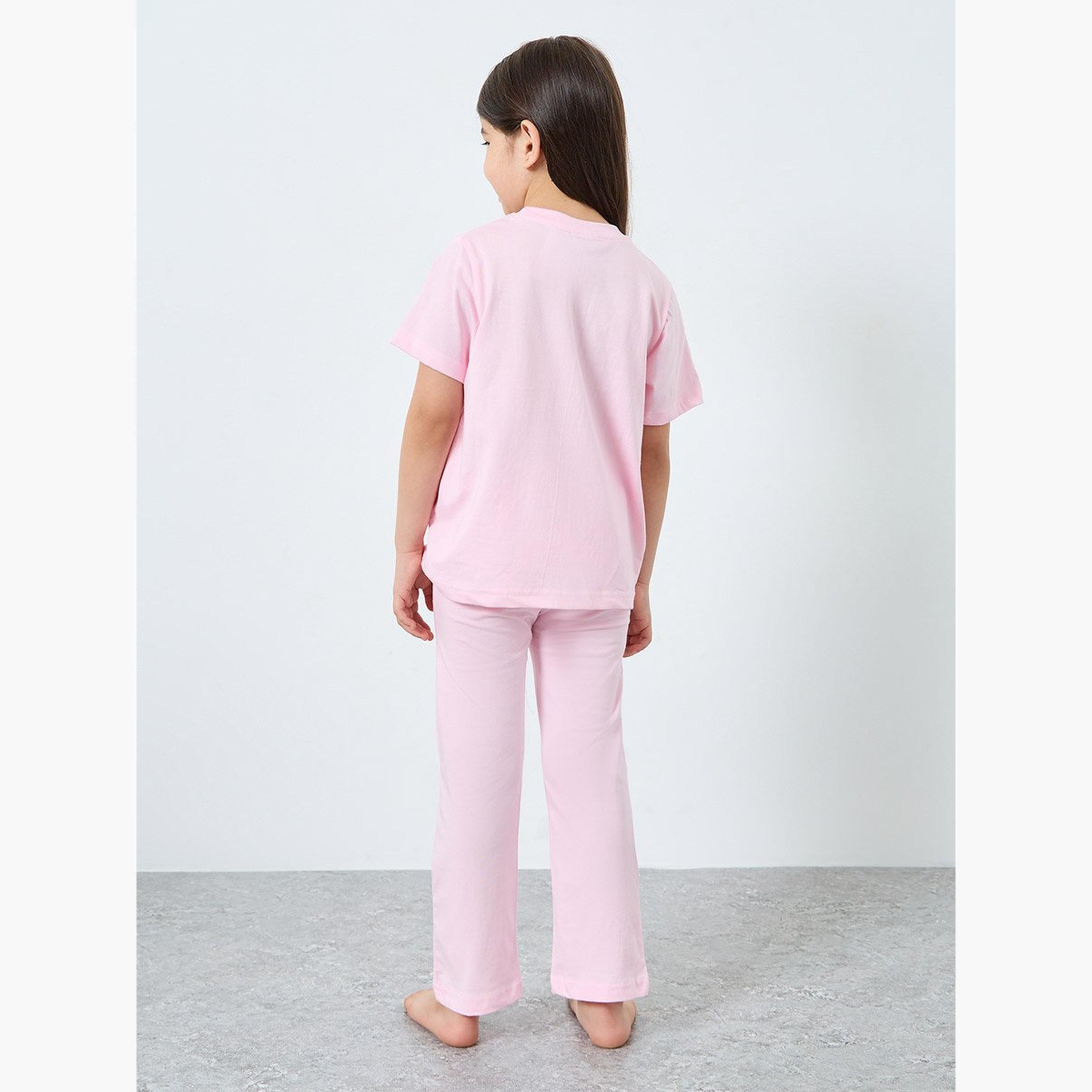 Styli Girls Pink Cotton T-Shirt and Pyjama Set-girls-clothing-nightwear-image-5