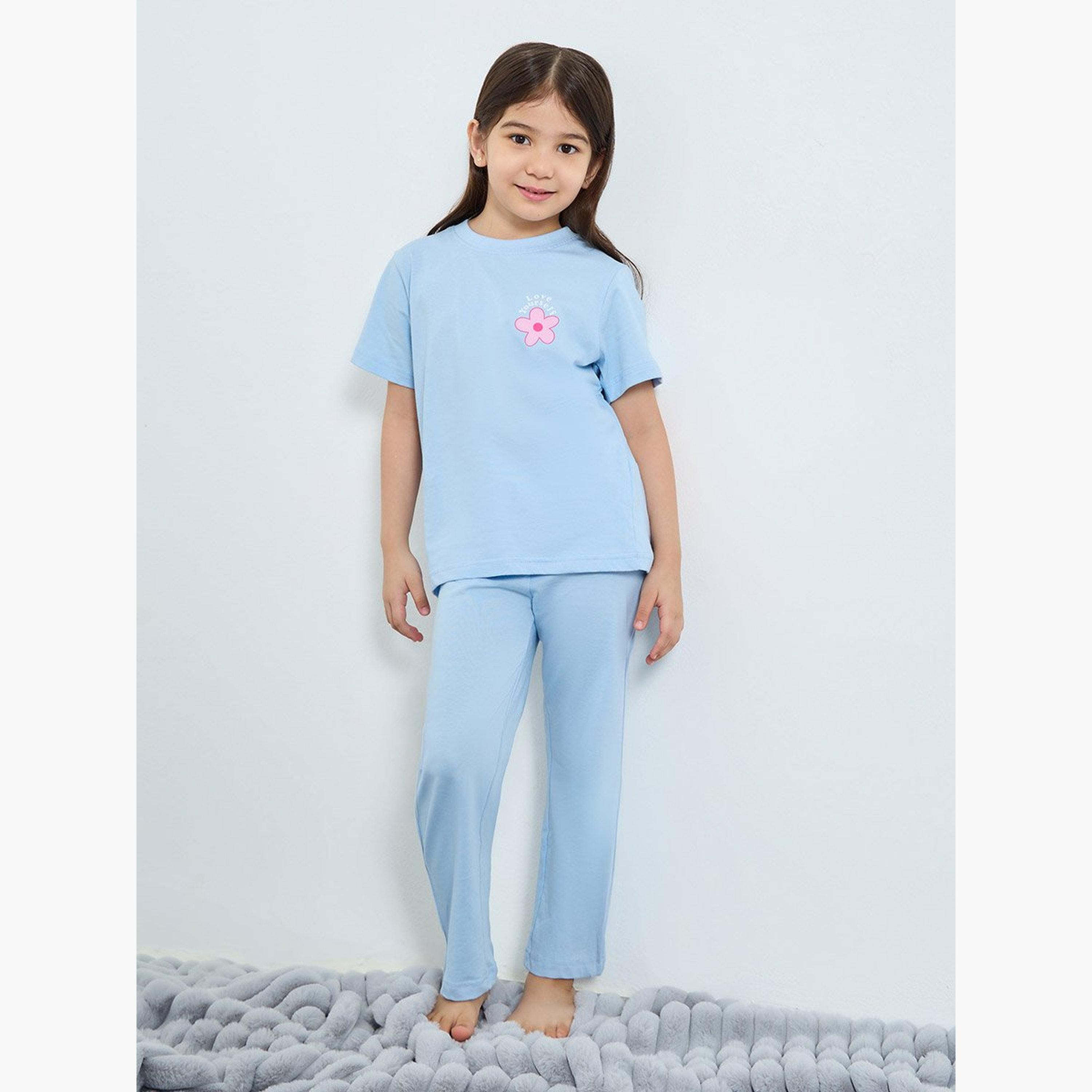 طقم من بنطال بيجاما وتيشيرت قطني-girls-clothing-nightwear-image-1