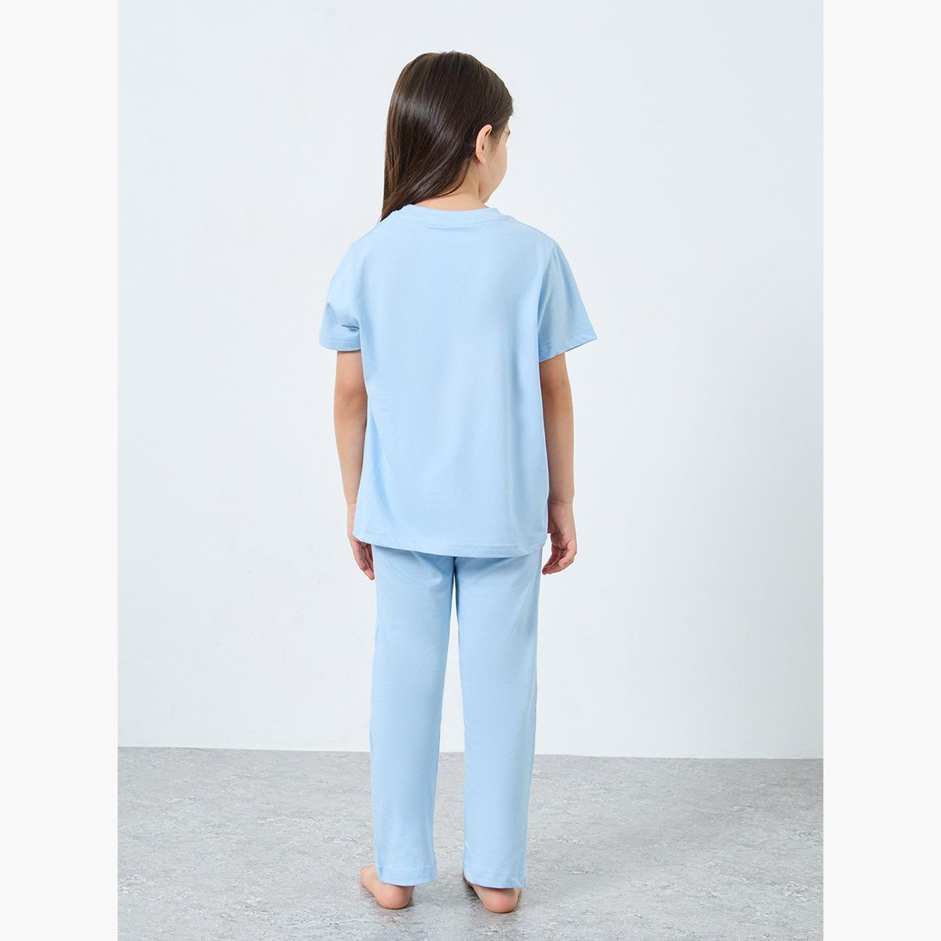 Styli Girls Blue Cotton T-Shirt and Pyjama Set-girls-clothing-nightwear-image-5