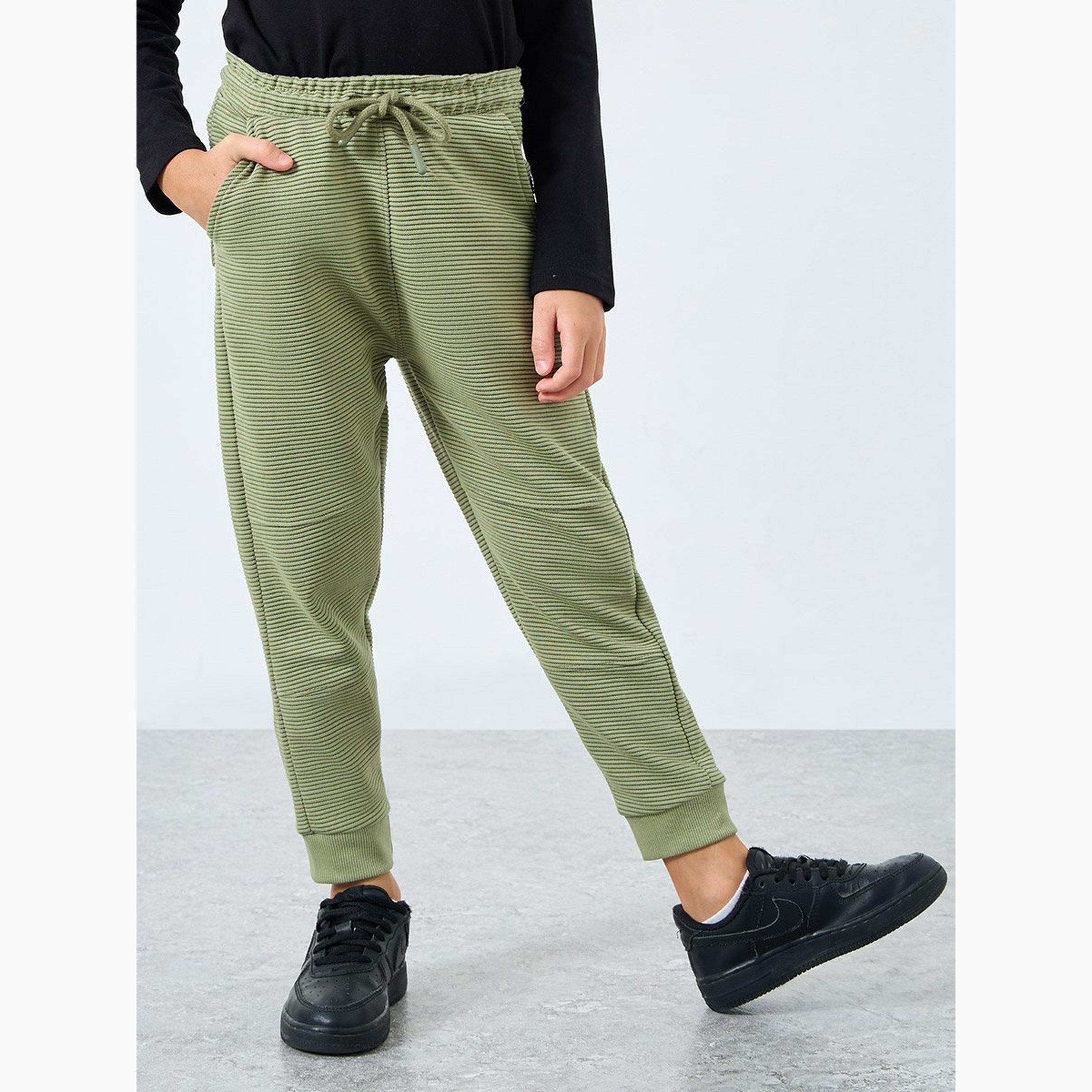 Styli Boys Green Textured Ottoman Joggers-boys-clothing-bottoms-joggersandtrackpants-image-1