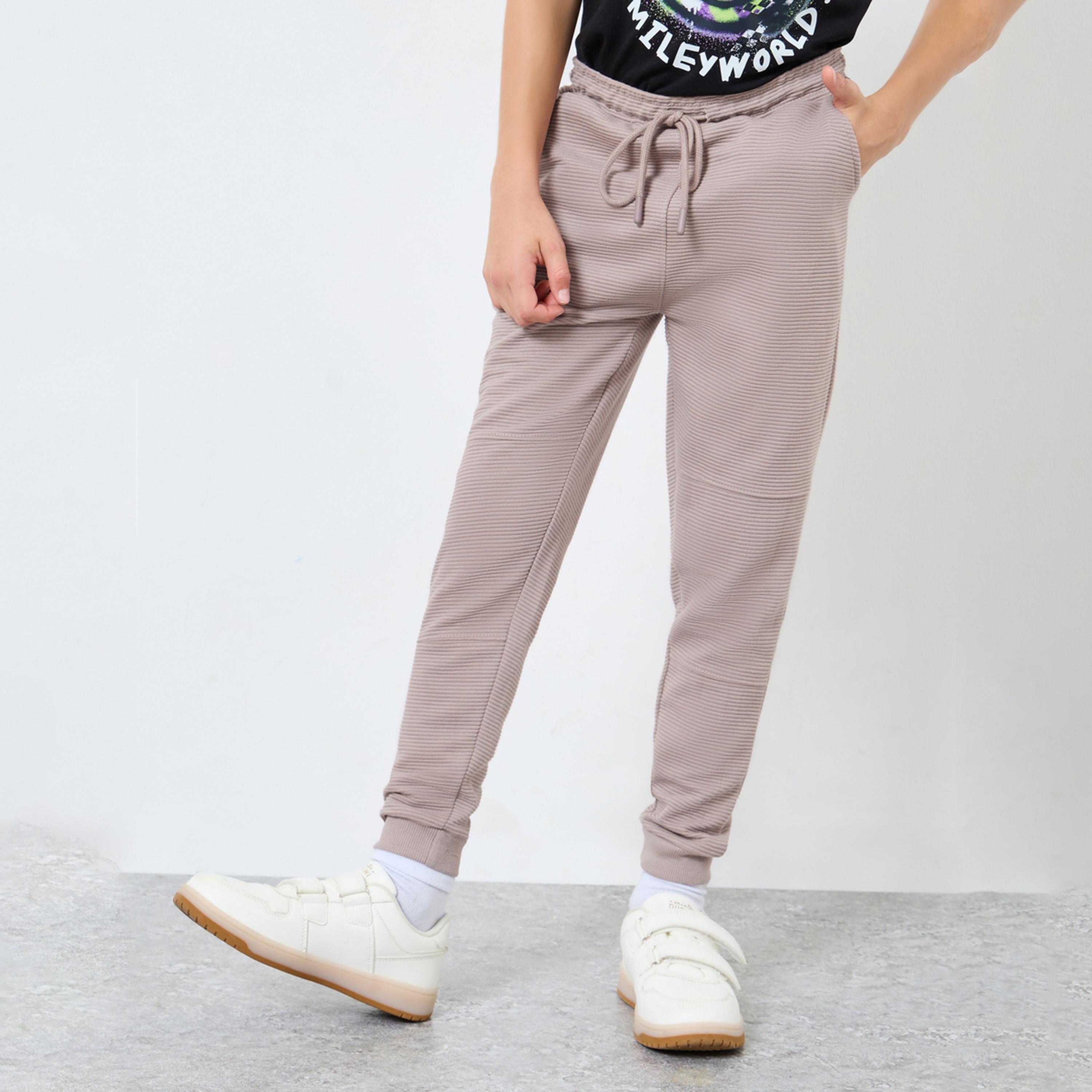 Styli Teens Beige Cotton Knit Ottoman Joggers-boys-clothing-bottoms-joggersandtrackpants-image-1