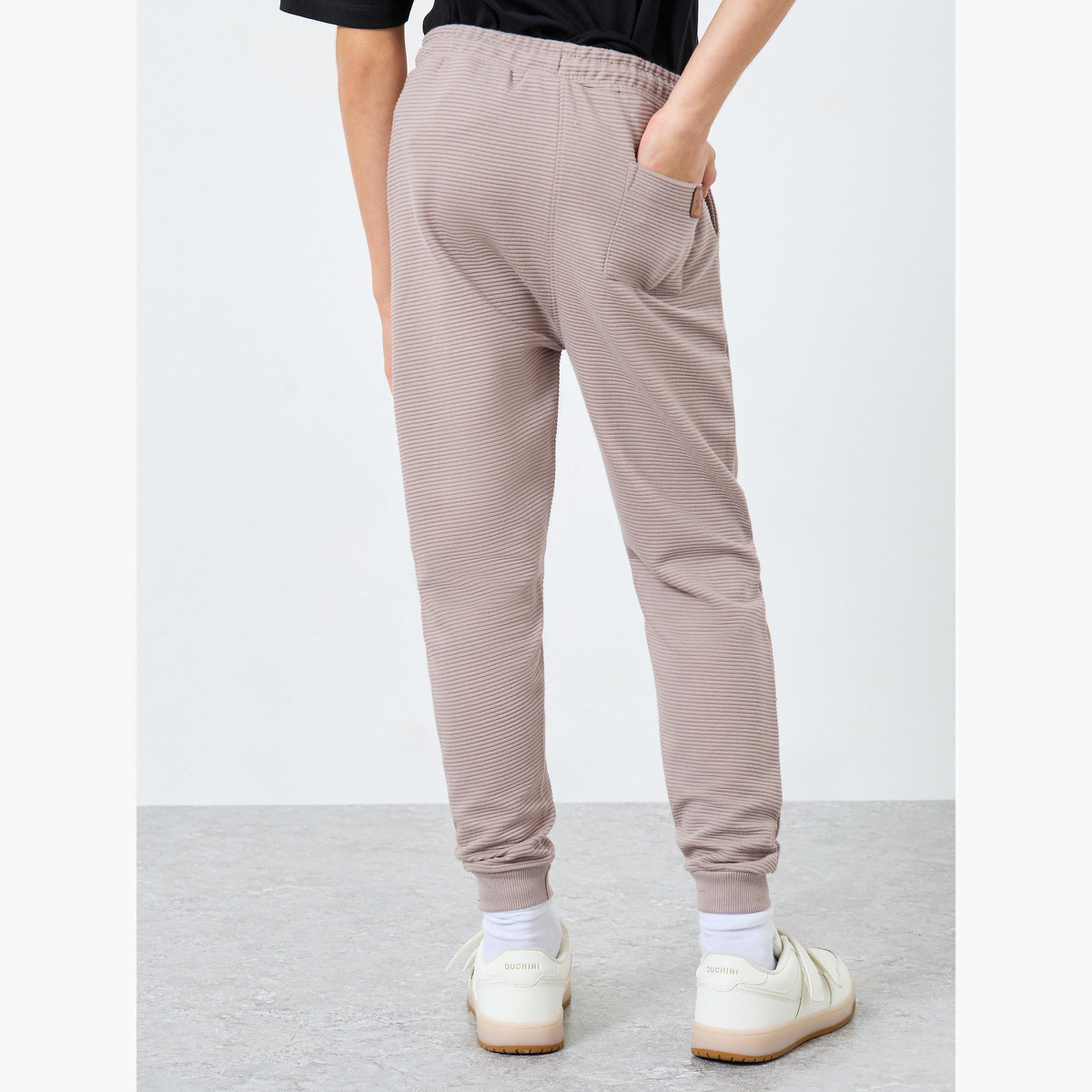 Styli Teens Beige Cotton Knit Ottoman Joggers-boys-clothing-bottoms-joggersandtrackpants-image-3