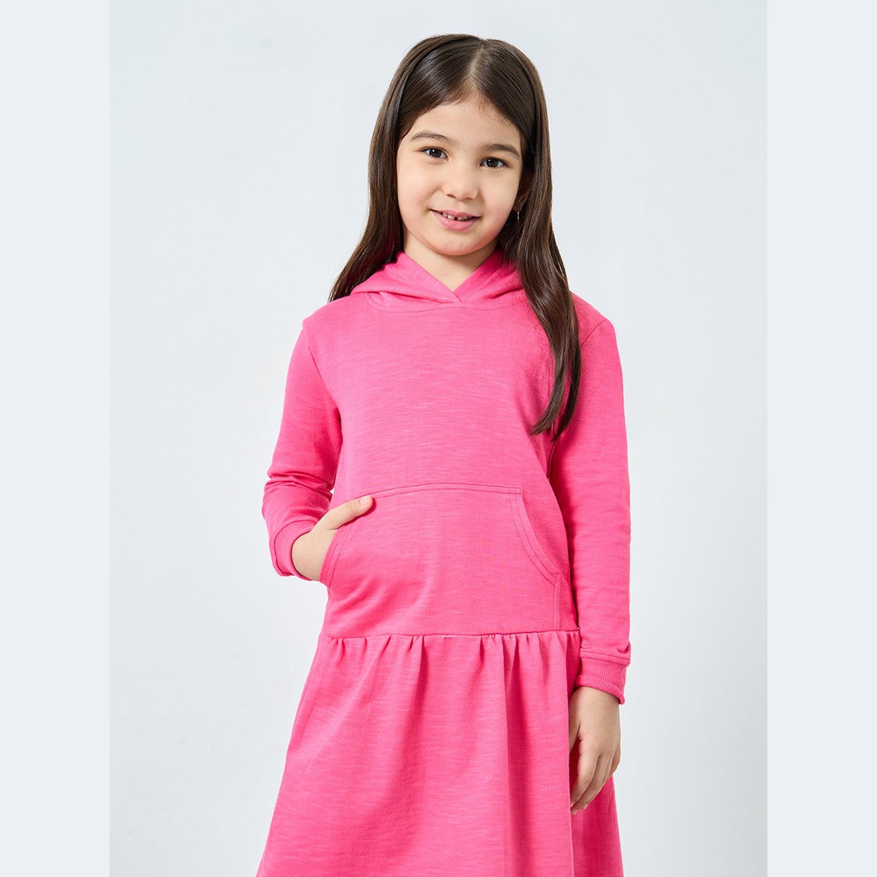 Styli Girls Pink Hooded Dress with Front Pocket-girls-clothing-dressesandjumpsuits-image-2