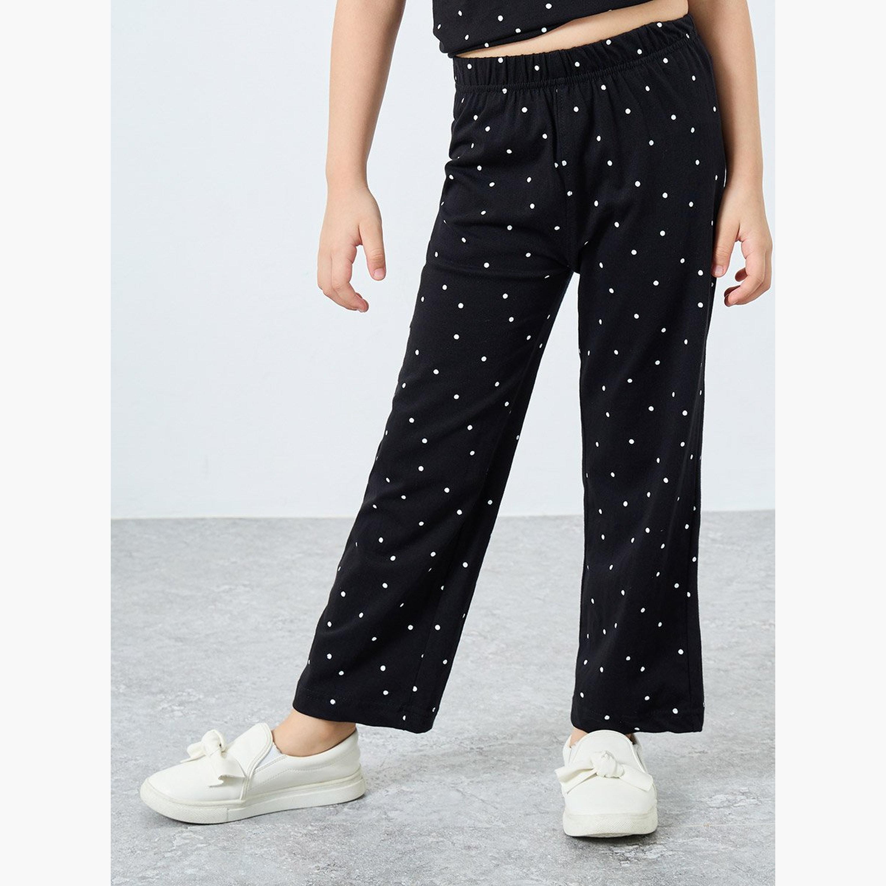 Styli Girls Black Dot Print T-Shirt and Pants Set-girls-clothing-setsandcoords-image-4