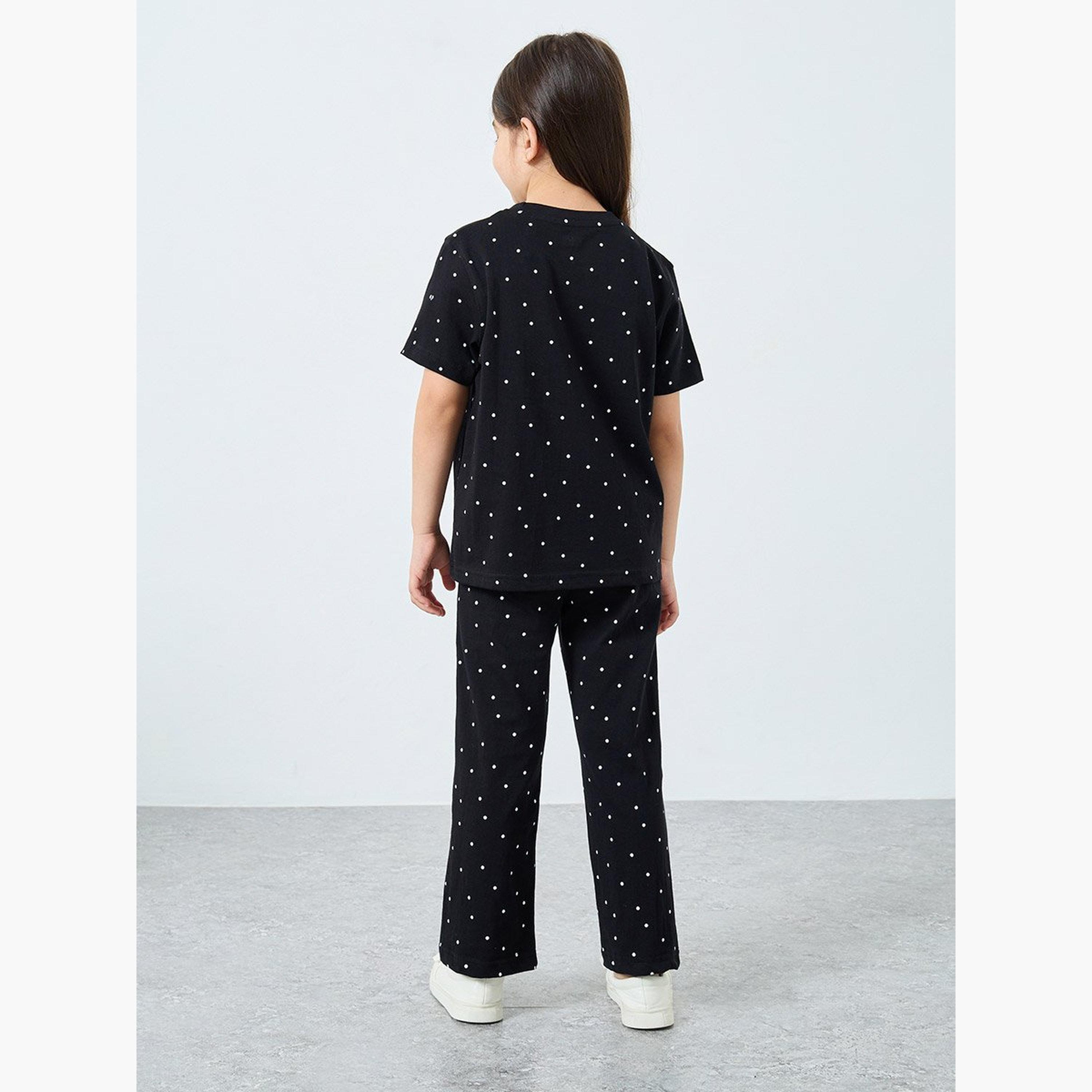 Styli Girls Black Dot Print T-Shirt and Pants Set-girls-clothing-setsandcoords-image-5