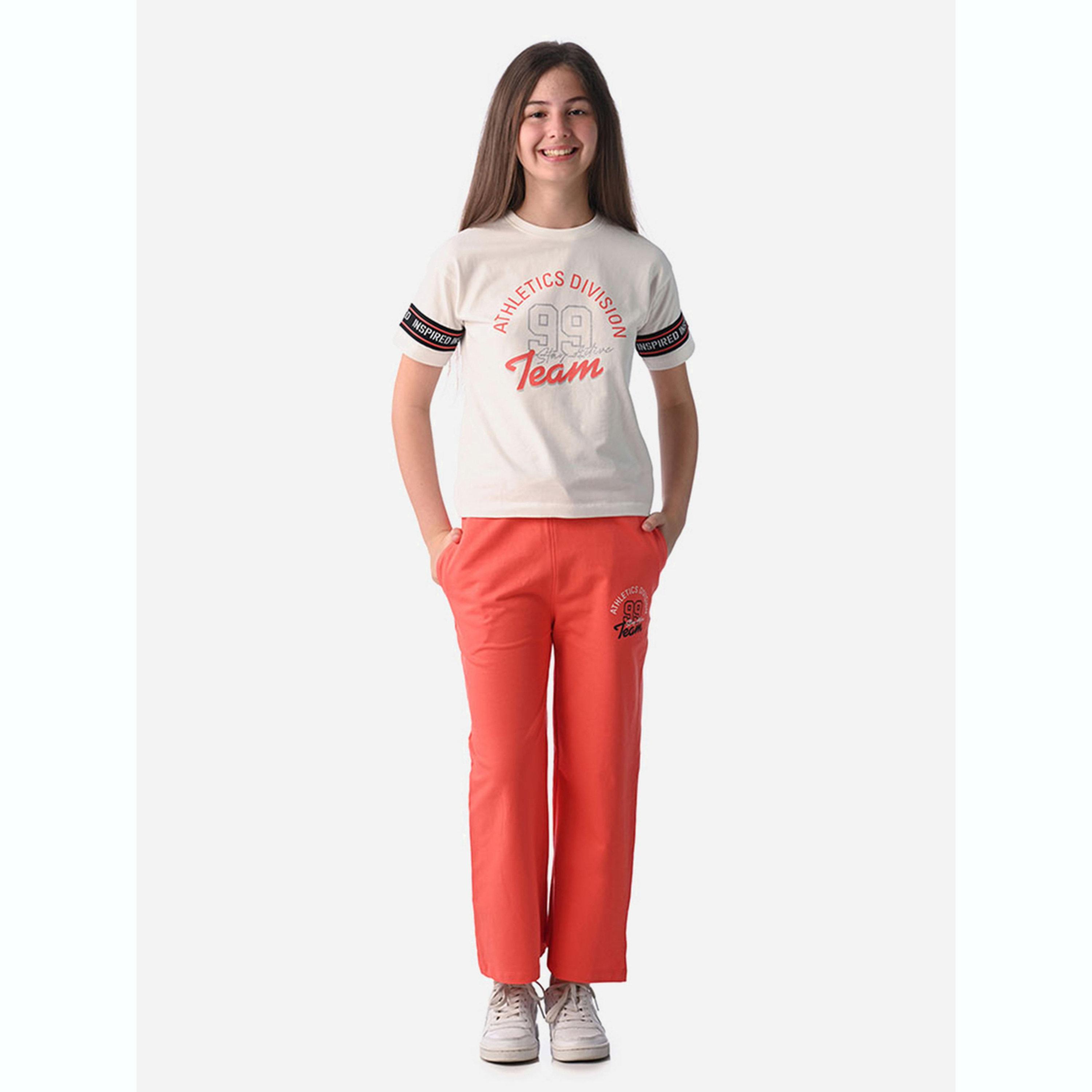 طقم بيجاما من بنطال وتيشيرت بطبعة كتابة-girls-clothing-setsandcoords-image-1