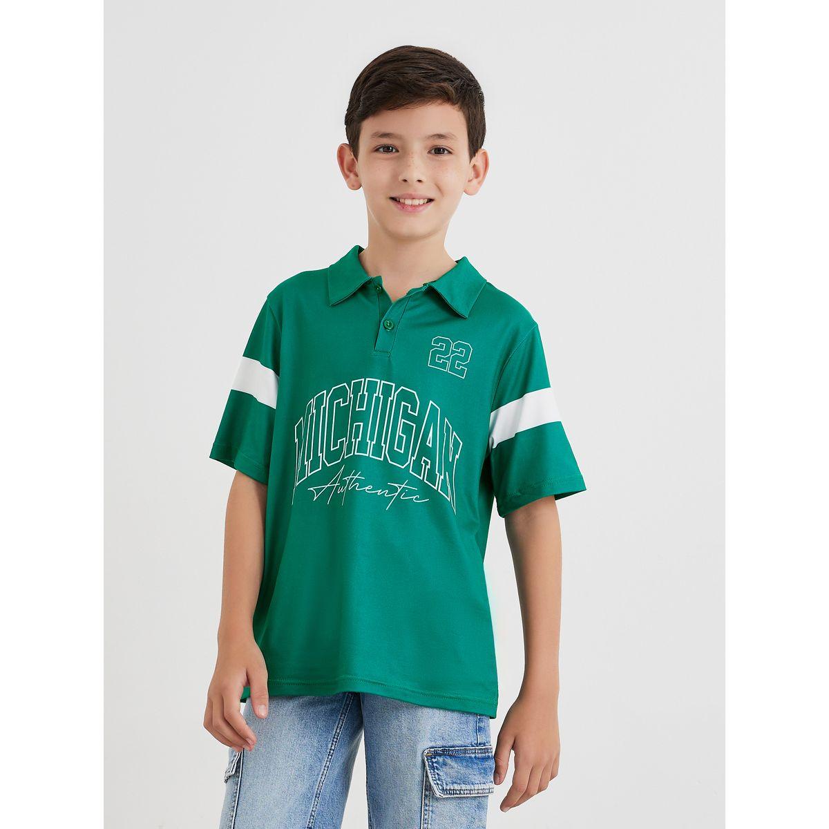 Styli Boys Dark Green Printed Polo T-Shirt-boys-clothing-tshirtsandpolos-image-1