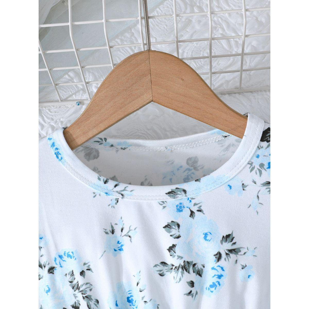Styli Floral Print Mesh Insert Dress with Bow Detail-girls-clothing-dressesandjumpsuits-image-2