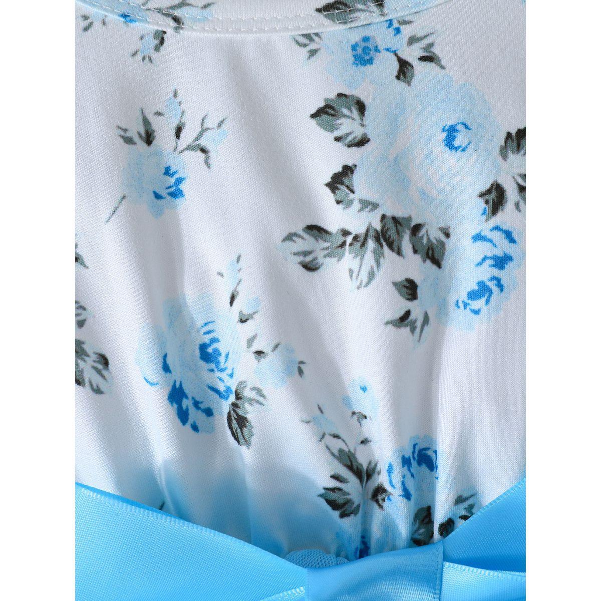 Styli Floral Print Mesh Insert Dress with Bow Detail-girls-clothing-dressesandjumpsuits-image-6
