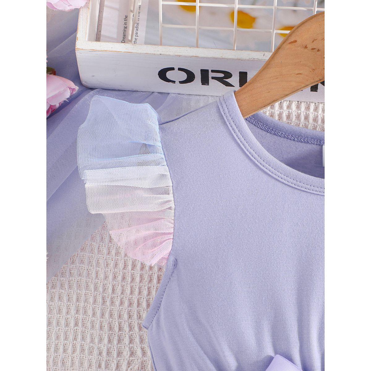 Styli Mesh Insert Bow Detail Dress with Graphic Print-girls-clothing-dressesandjumpsuits-image-3