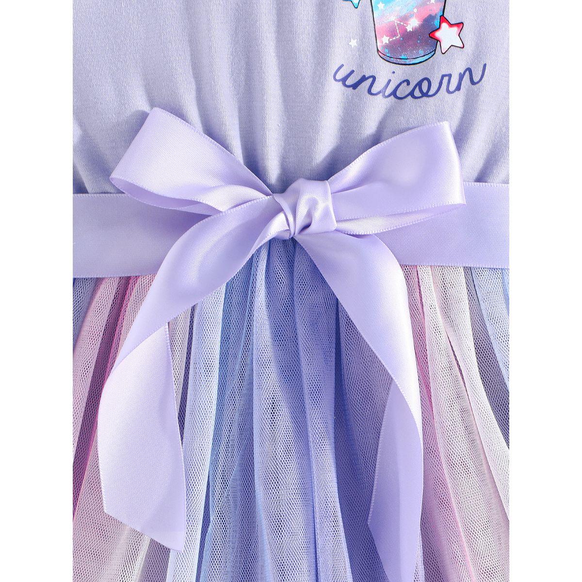 Styli Mesh Insert Bow Detail Dress with Graphic Print-girls-clothing-dressesandjumpsuits-image-4
