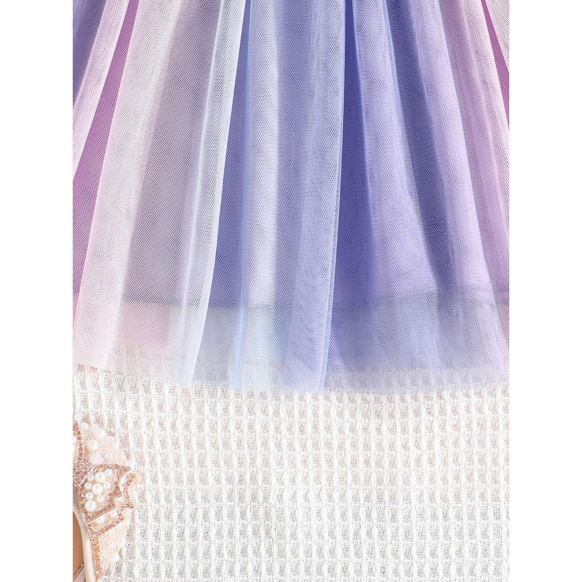 Styli Mesh Insert Bow Detail Dress with Graphic Print-girls-clothing-dressesandjumpsuits-image-5