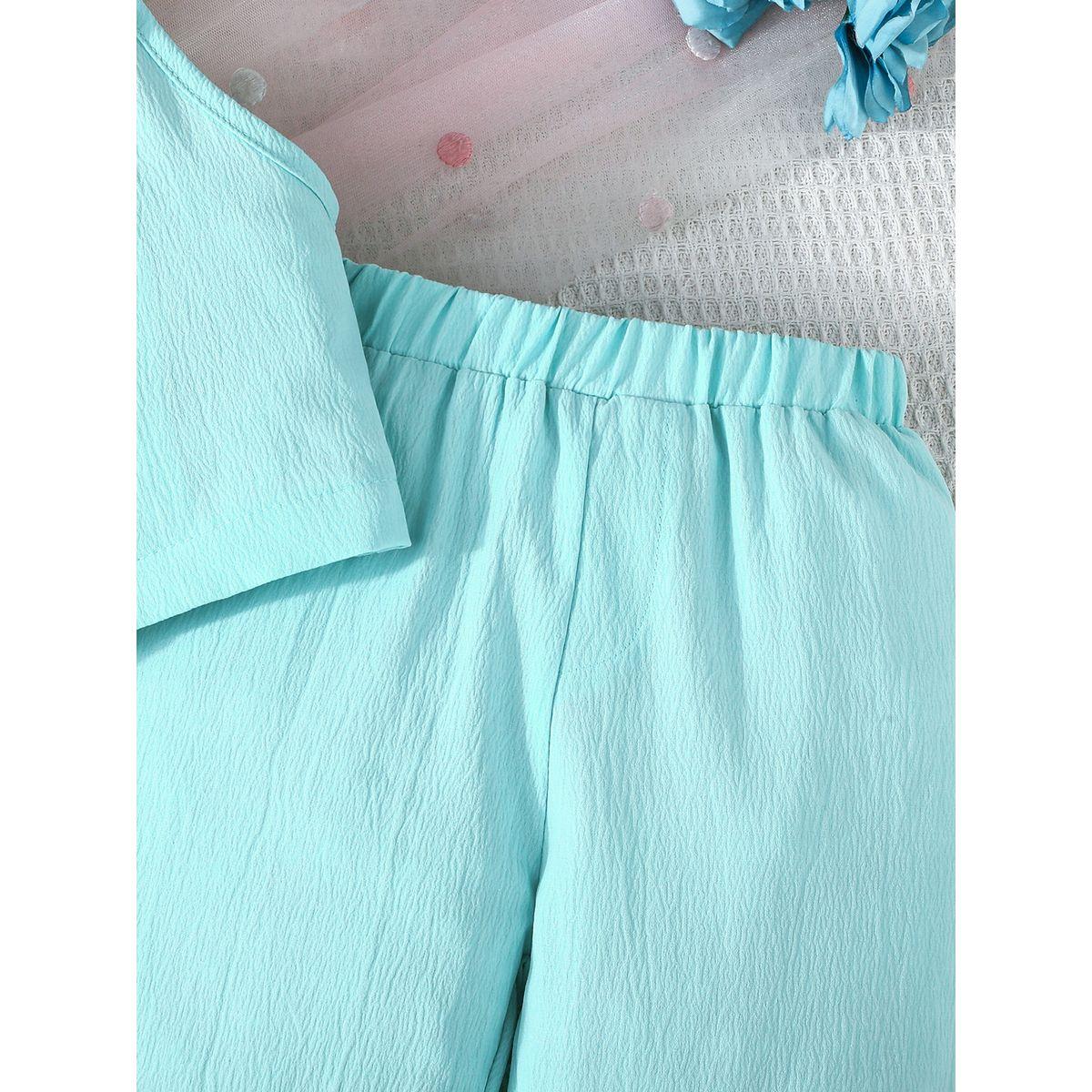 Styli Turquoise Sleeveless Top and Bow Detail Flared Pants Set-girls-clothing-setsandcoords-image-4
