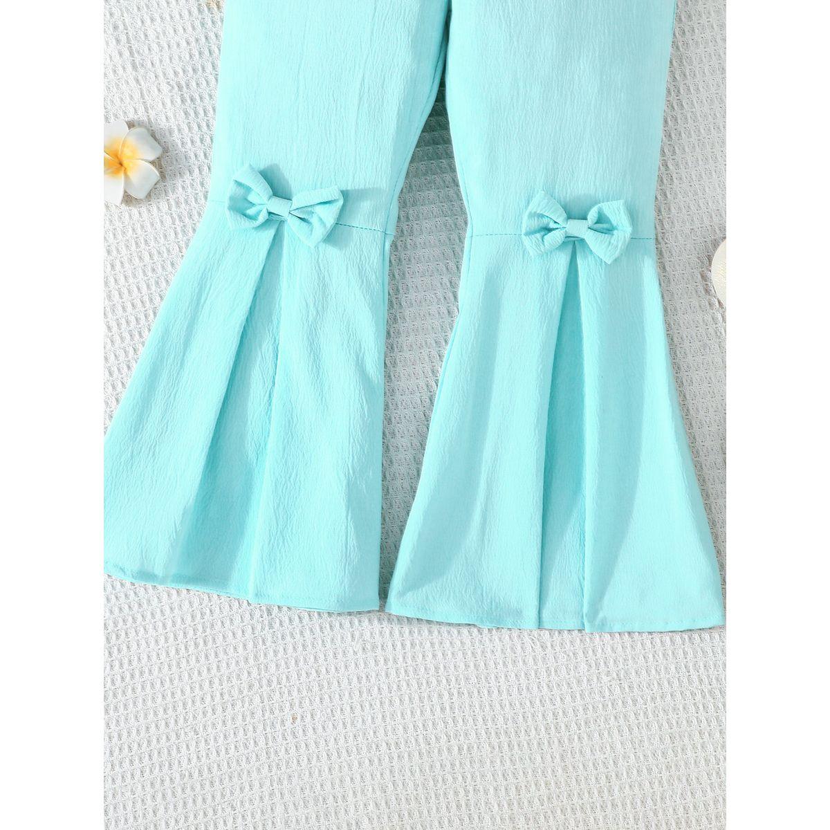 Styli Turquoise Sleeveless Top and Bow Detail Flared Pants Set-girls-clothing-setsandcoords-image-5