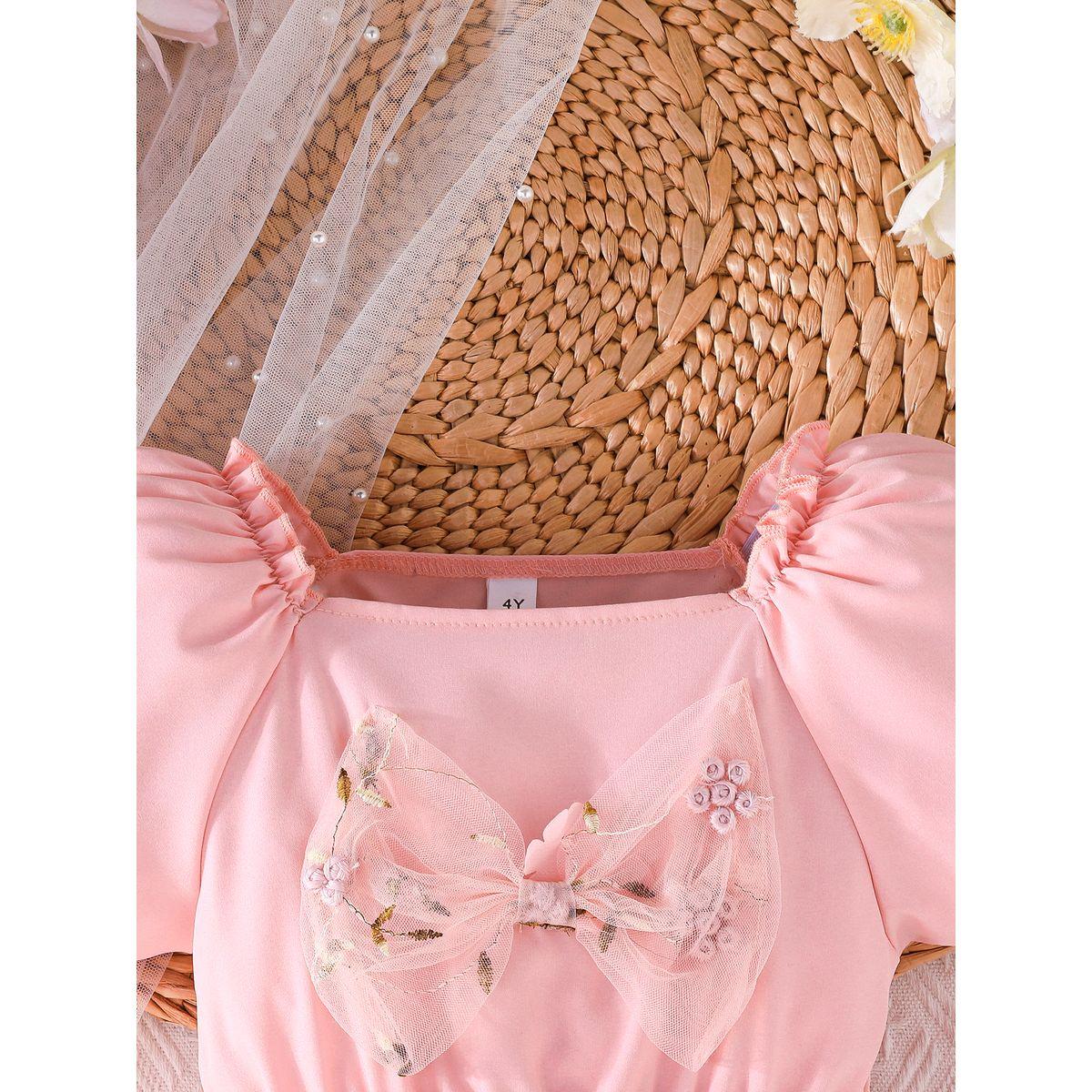 Styli Floral Embroidery Bow Detail Mesh Dress-girls-clothing-dressesandjumpsuits-image-2