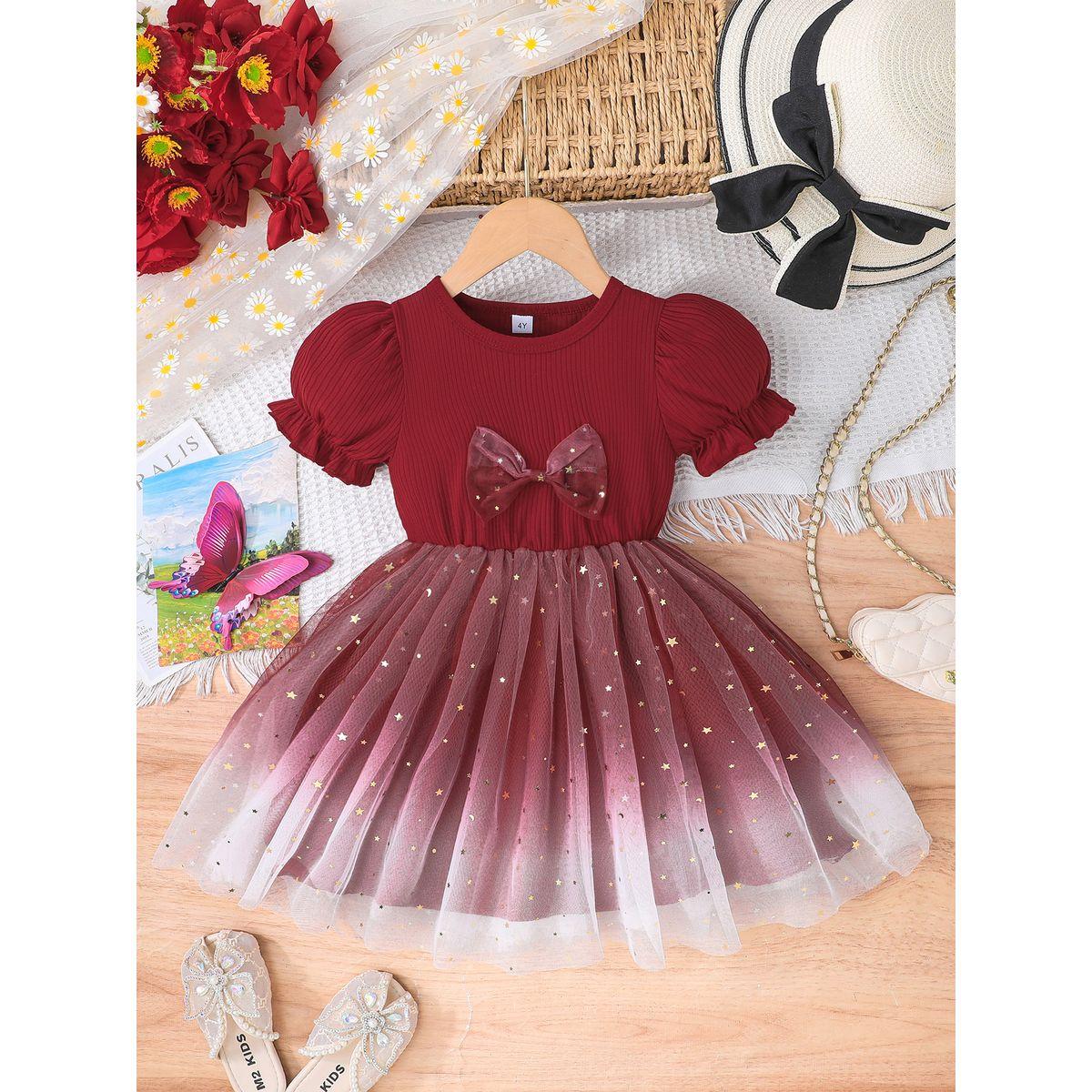 Styli Mesh Insert Embellished Dress with Bow Detail-girls-clothing-dressesandjumpsuits-image-1