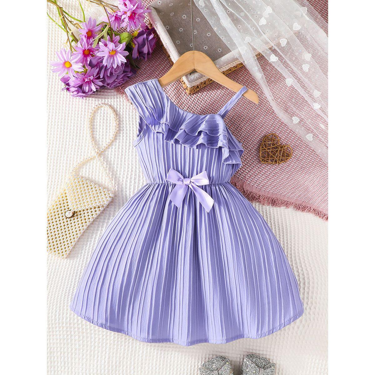 Styli Ruffled Asymmetric Neck Bow Detail Dress-girls-clothing-dressesandjumpsuits-image-1