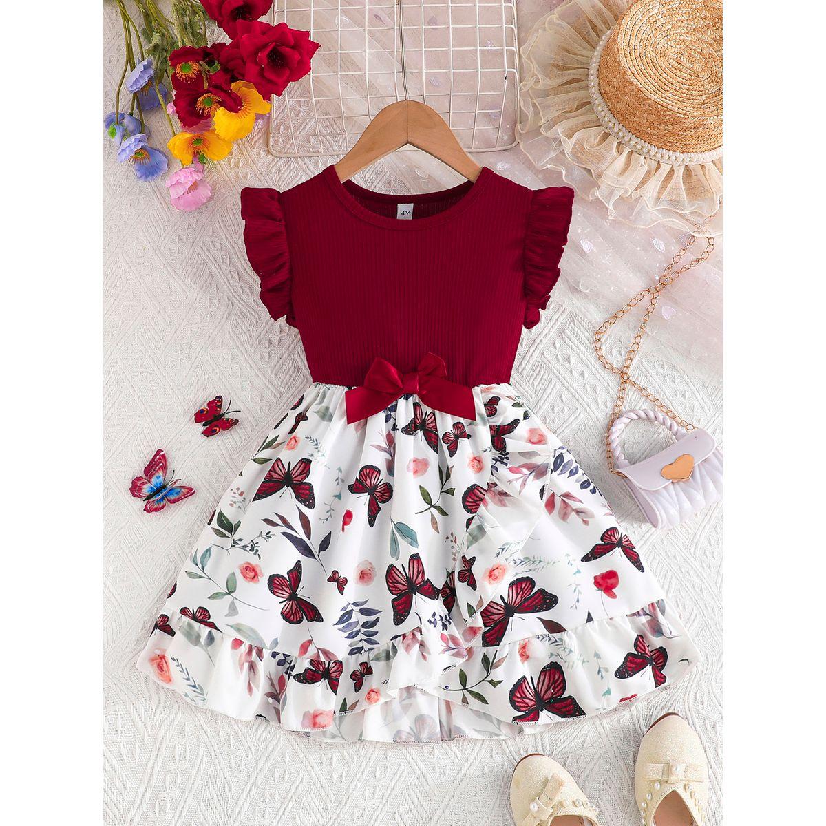 Styli Butterfly Print Ruffled Bow Detail Dress-girls-clothing-dressesandjumpsuits-image-1