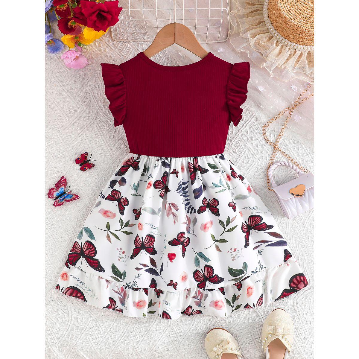 فستان بطبعة فراشات مع تفاصيل فيونكة وكشكش-girls-clothing-dressesandjumpsuits-image-6