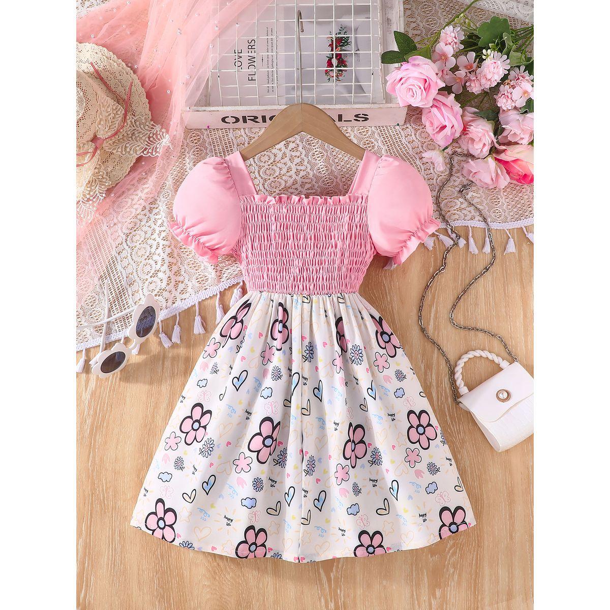 فستان بأكمام منفوخة وطبعة زهور-girls-clothing-dressesandjumpsuits-image-6