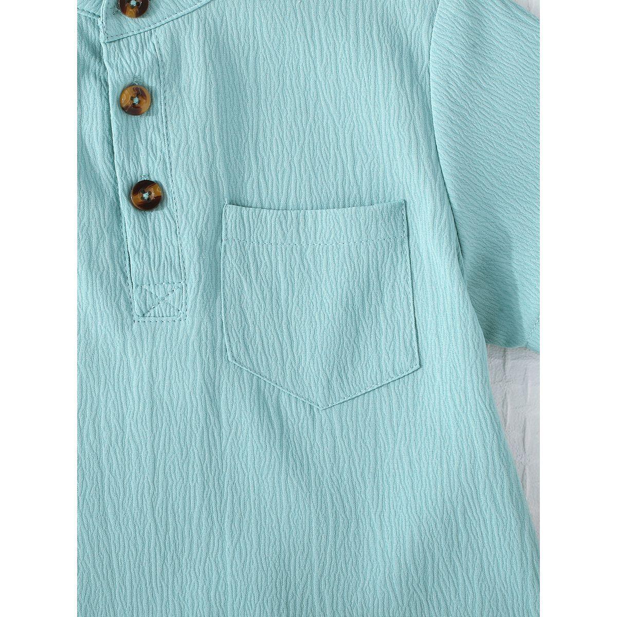 Styli Boy Green Solid Button Front Stand Collar Shirt-boys-clothing-tshirtsandpolos-image-3