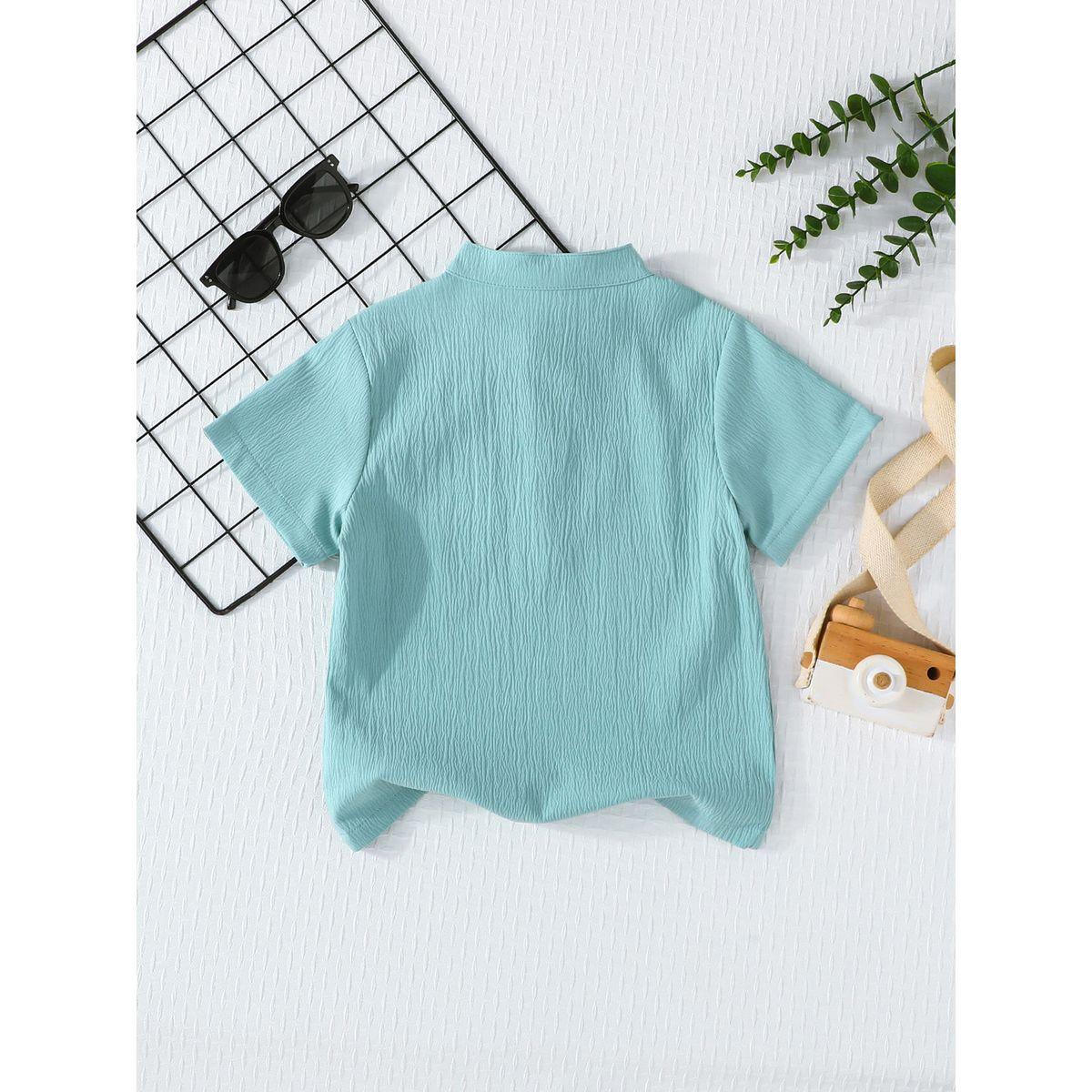 Styli Boy Green Solid Button Front Stand Collar Shirt-boys-clothing-tshirtsandpolos-image-6