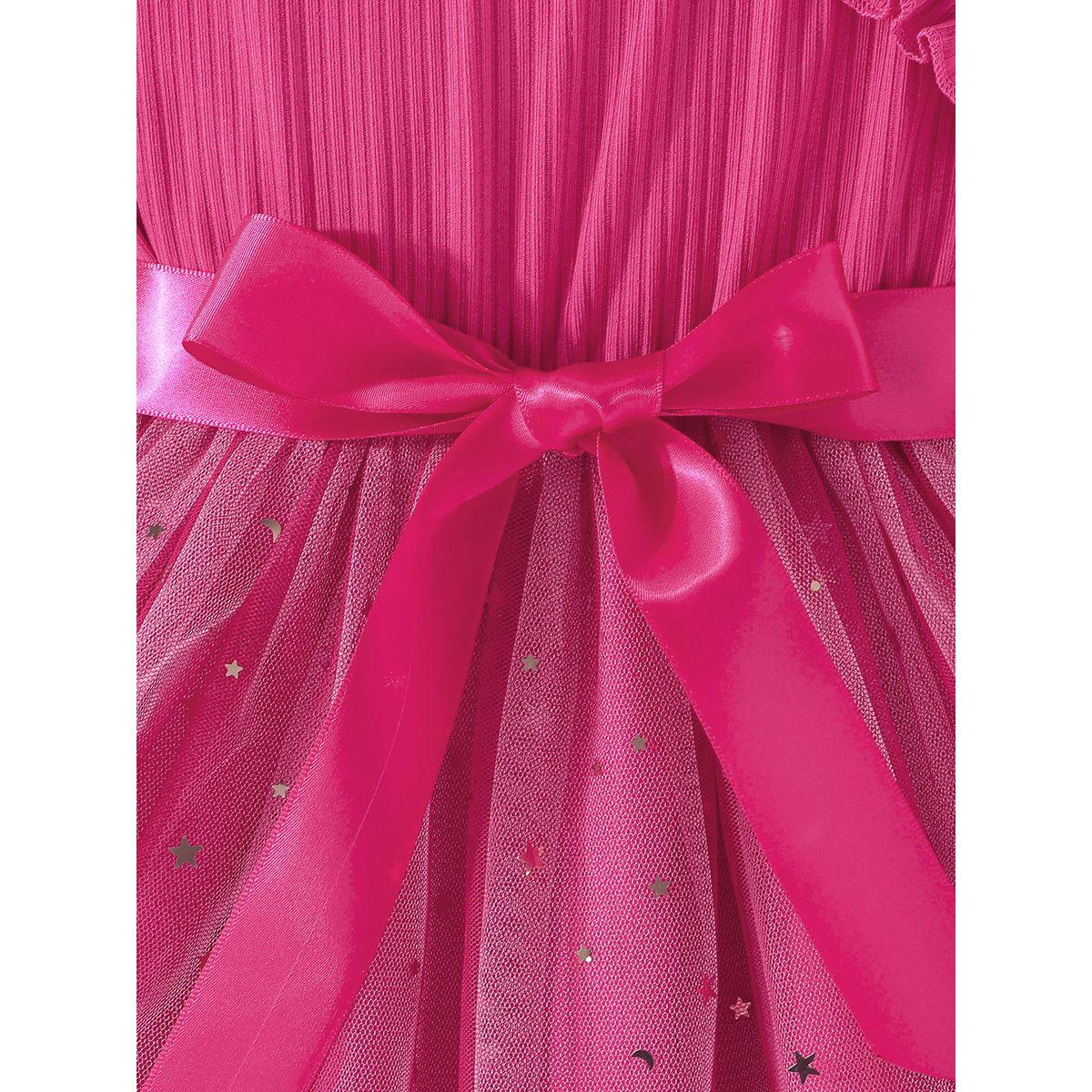 Styli Pink Bow Detail Embellished Mesh Dress-girls-clothing-dressesandjumpsuits-image-4